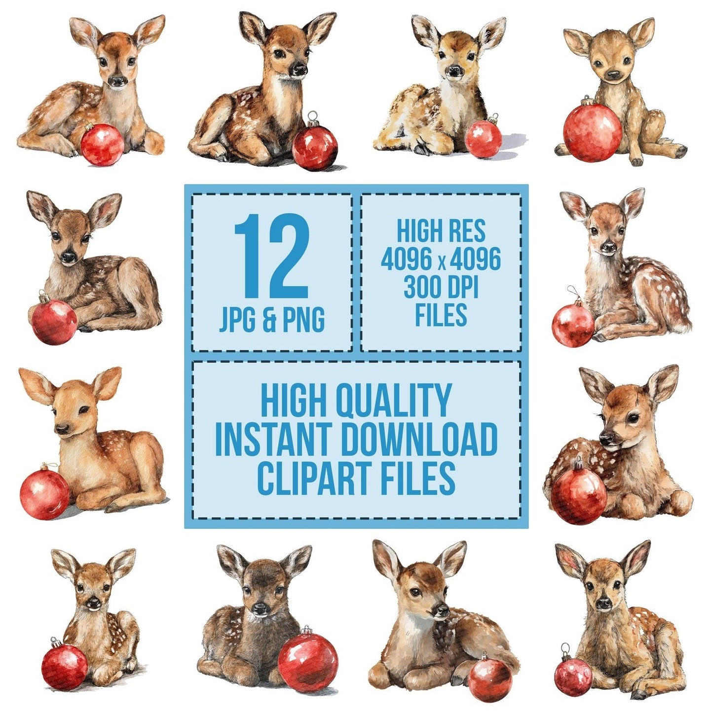 Watercolour Christmas Fawn Bauble Clipart Set (DDD007040)
