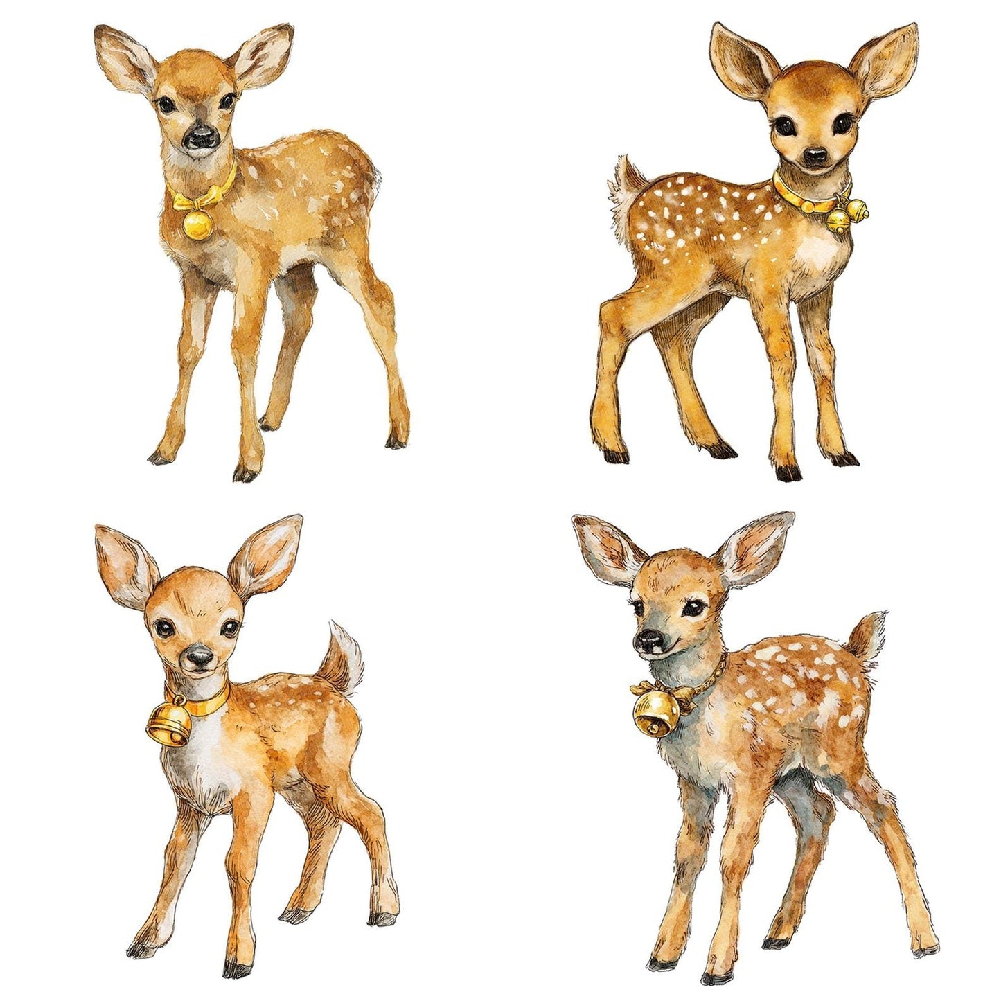 Watercolour Christmas Fawn Jingle Bells Clipart Set (DDD007041)