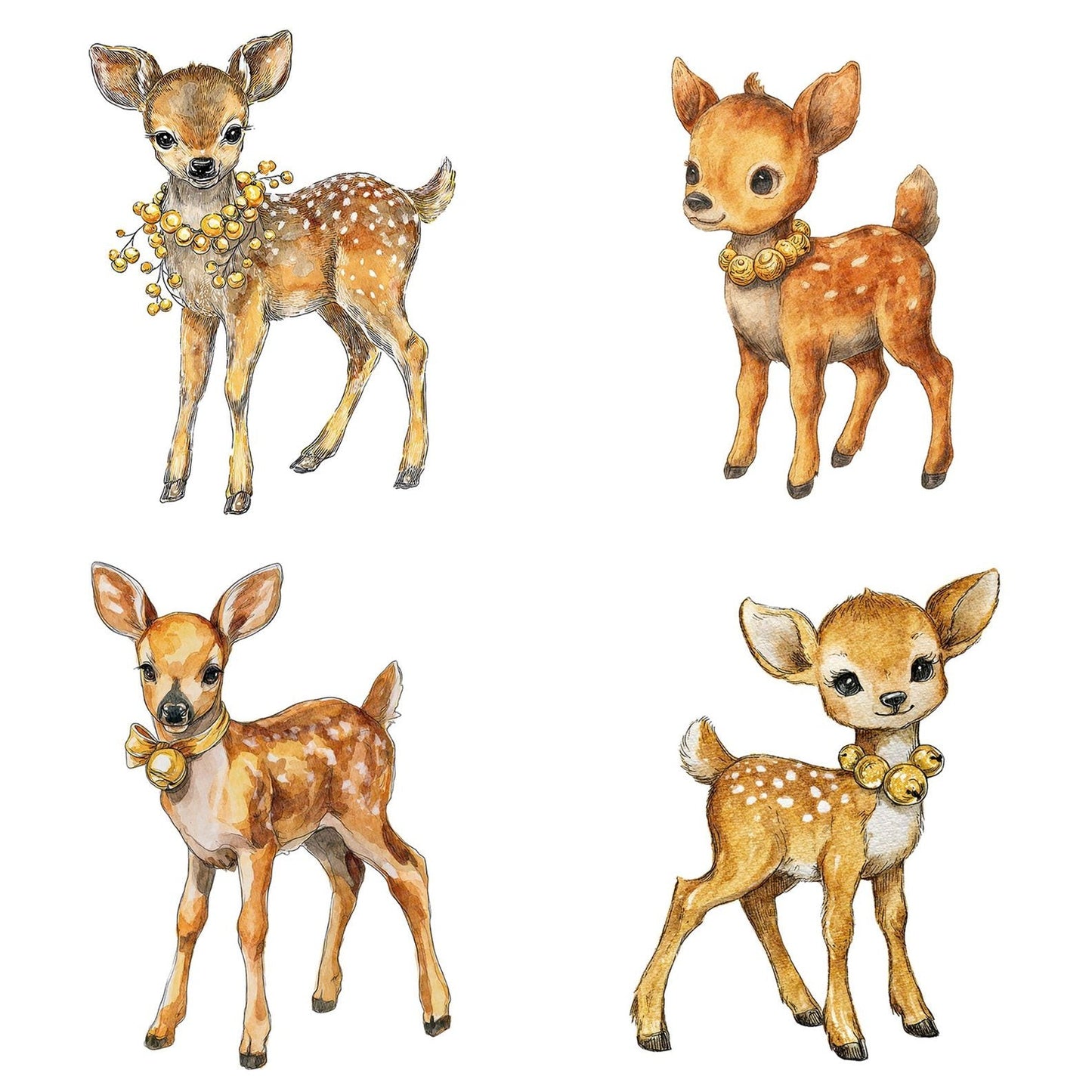 Watercolour Christmas Fawn Jingle Bells Clipart Set (DDD007041)