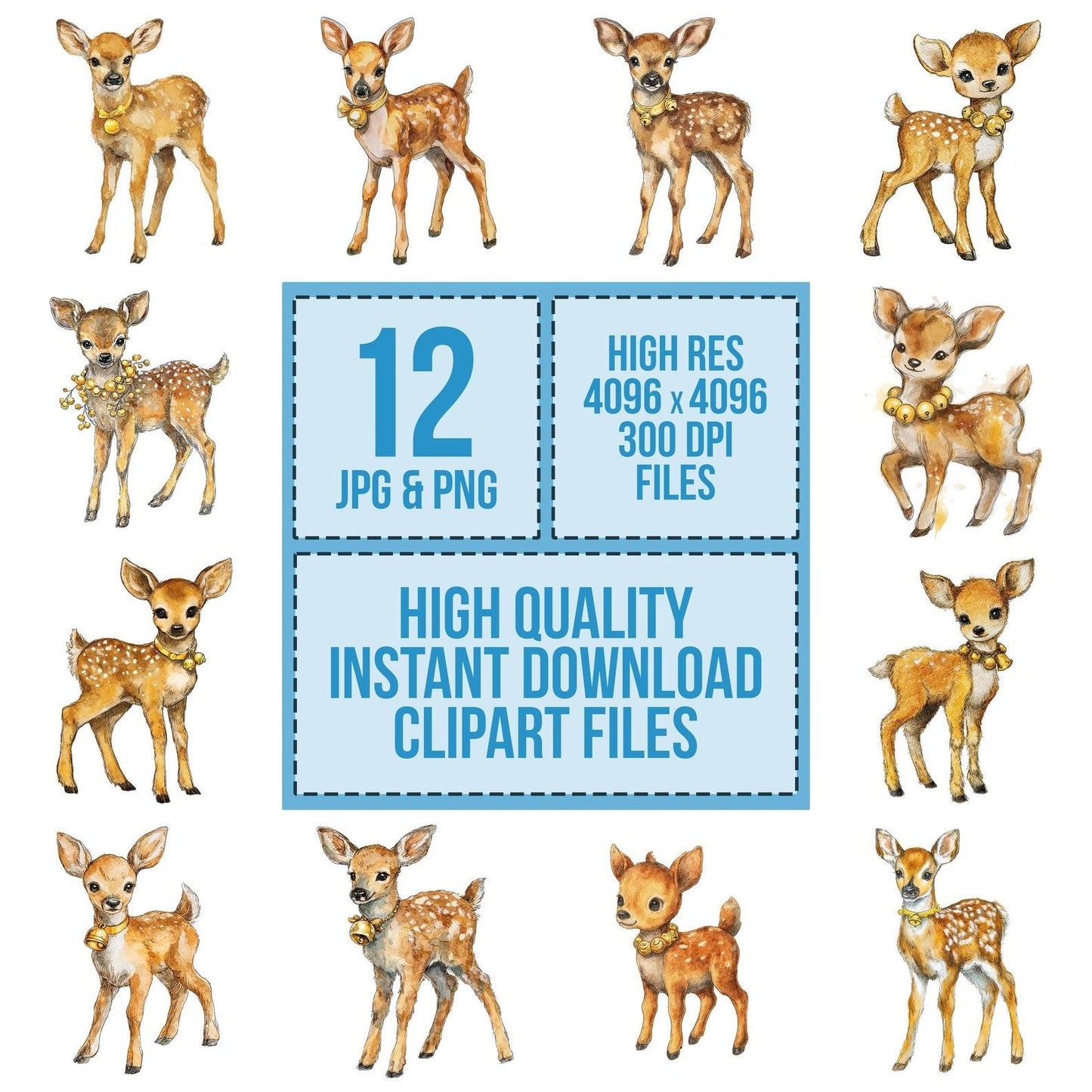 Watercolour Christmas Fawn Jingle Bells Clipart Set (DDD007041)