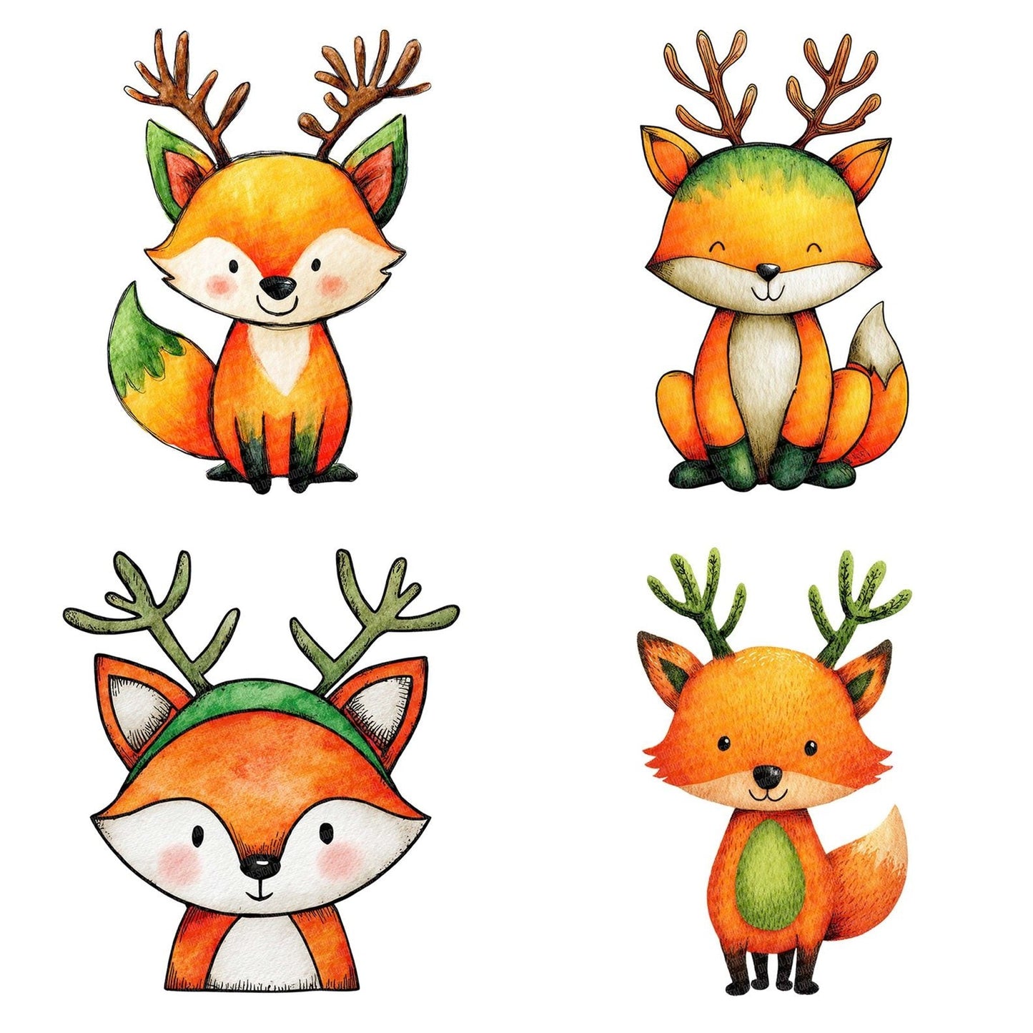 Watercolour Christmas Fox Antlers Clipart Set (DDD007042)