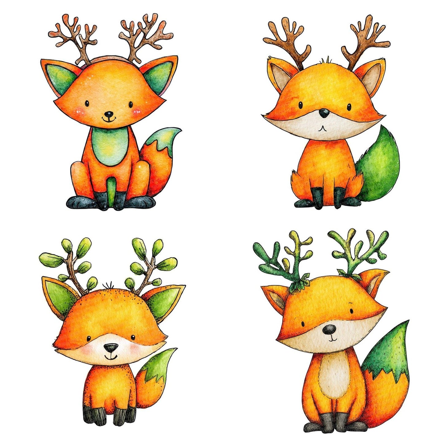 Watercolour Christmas Fox Antlers Clipart Set (DDD007042)