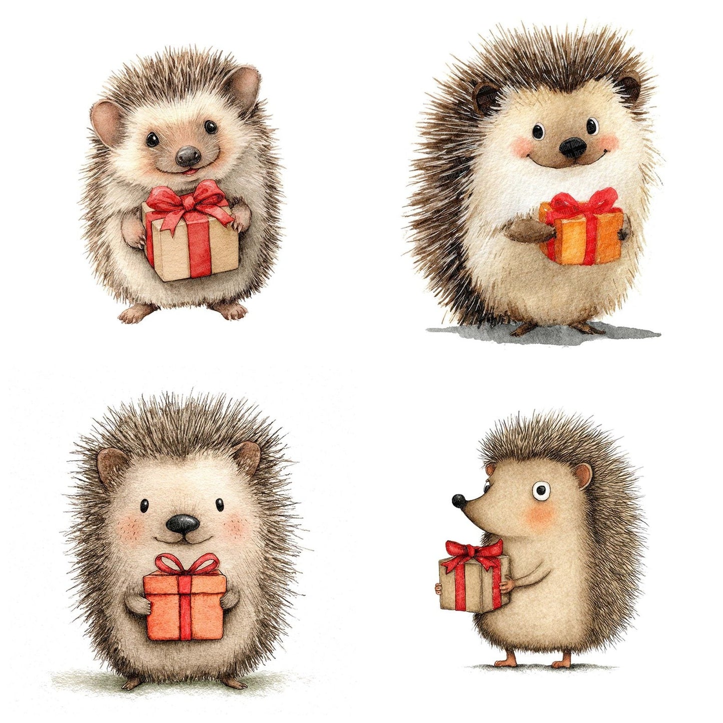 Watercolour Christmas Hedgehog Present Clipart Set (DDD007044)