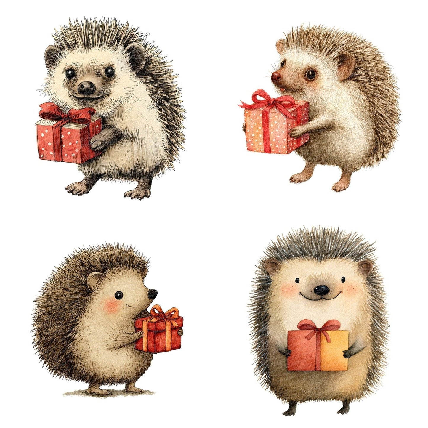 Watercolour Christmas Hedgehog Present Clipart Set (DDD007044)