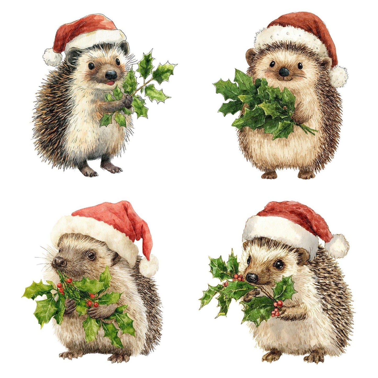 Watercolour Christmas Hedgehog with Holly Clipart Set (DDD007045)