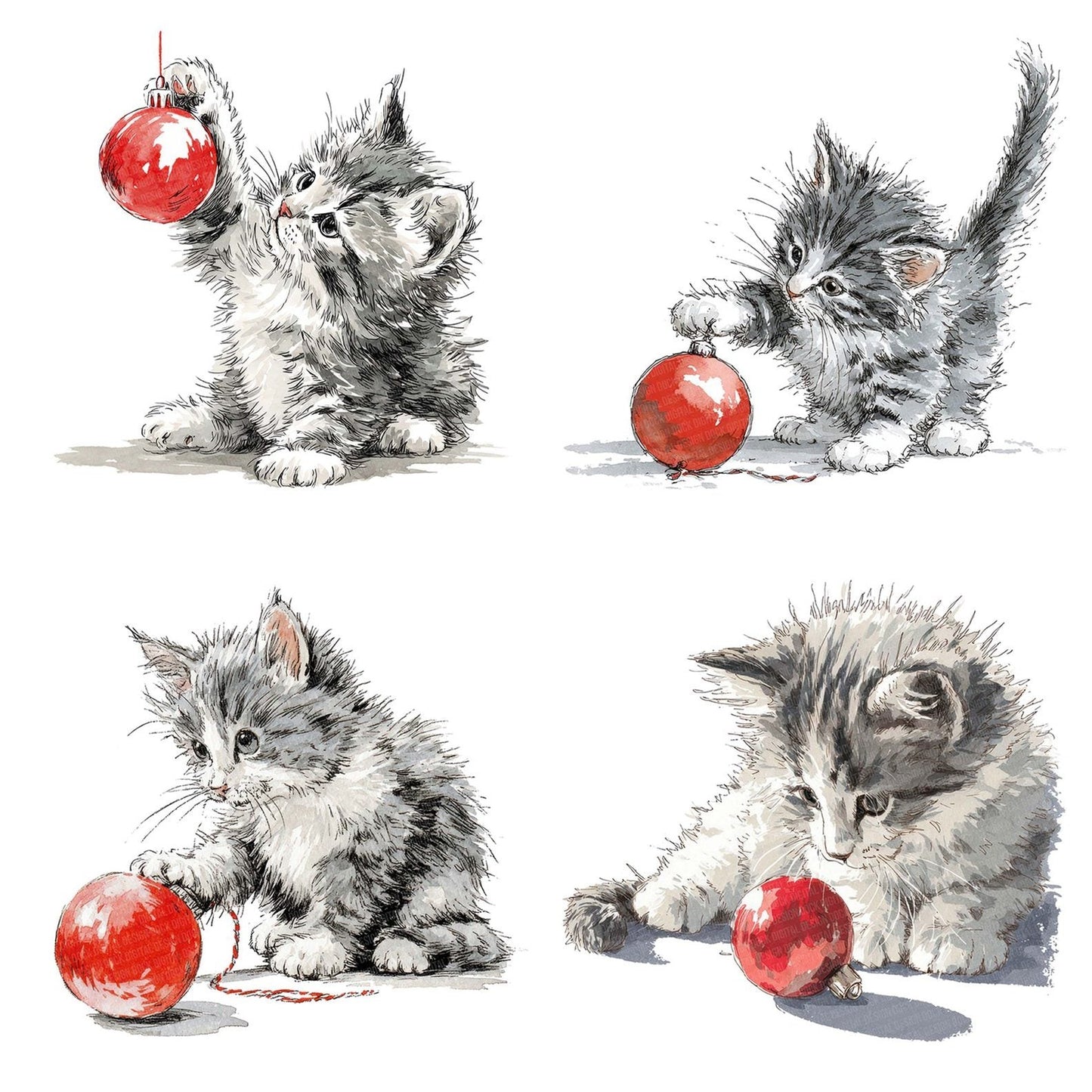 Watercolour Christmas Kitten Bauble Clipart Set (DDD007046)