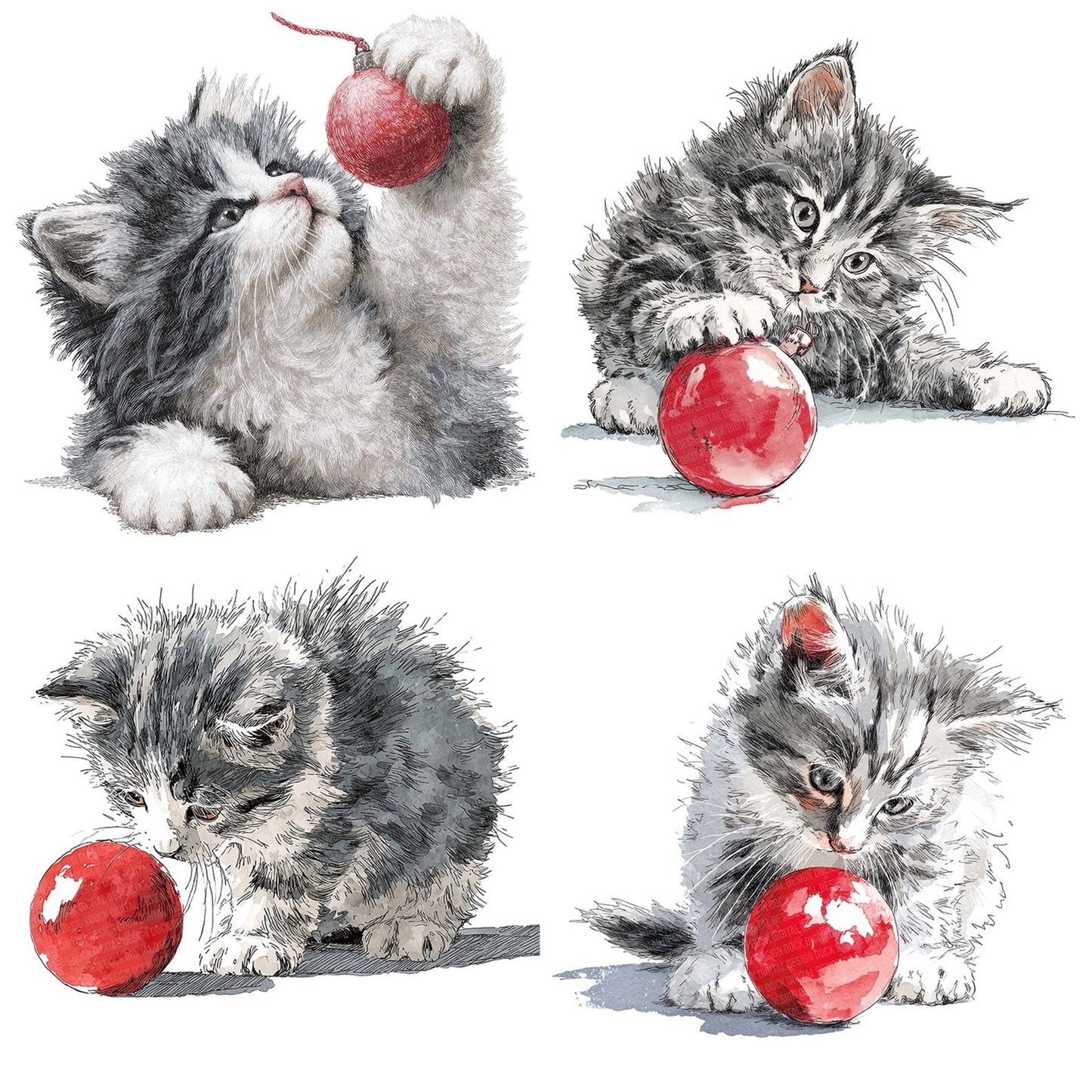 Watercolour Christmas Kitten Bauble Clipart Set (DDD007046)