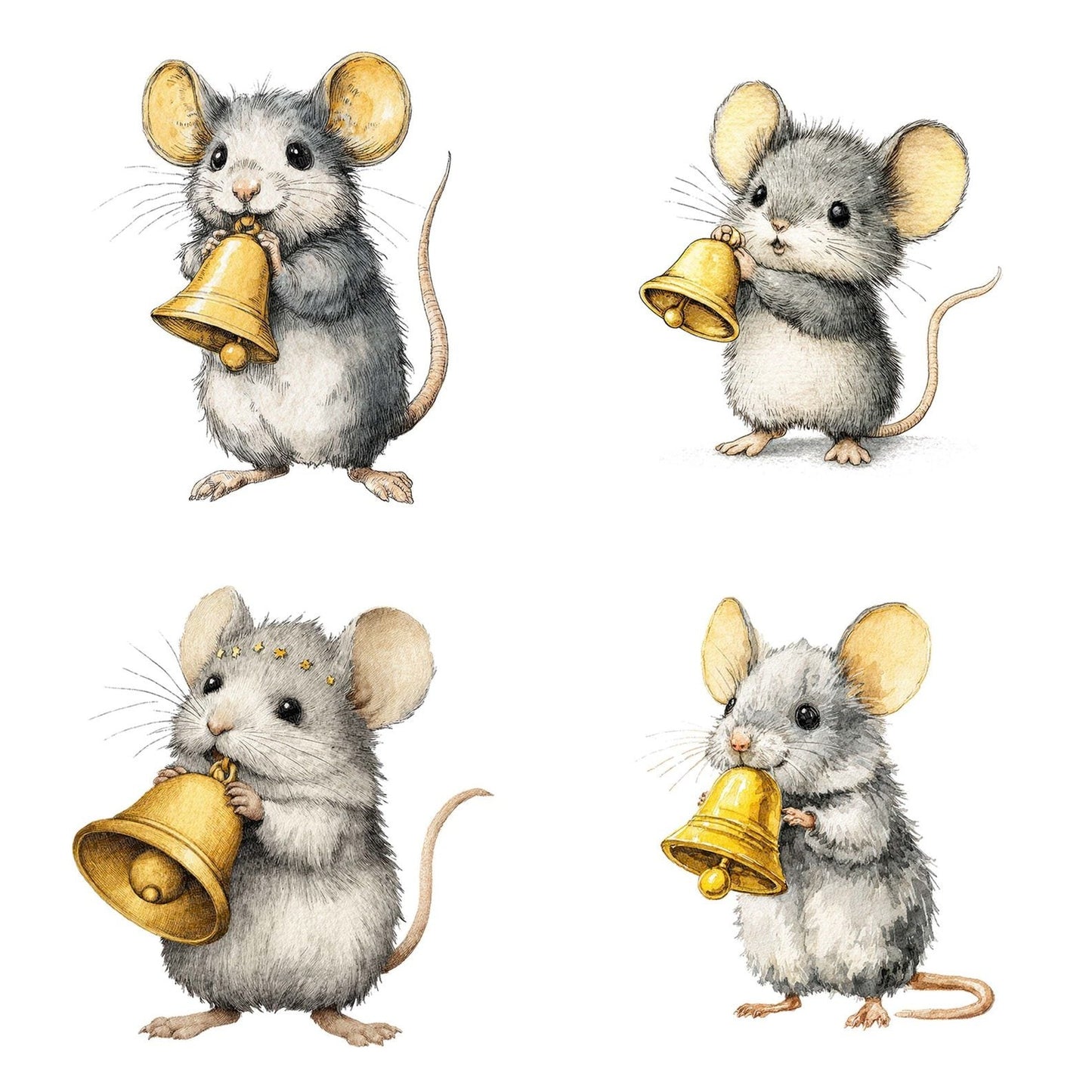 Watercolour Christmas Mouse Bell Clipart Set (DDD007048)