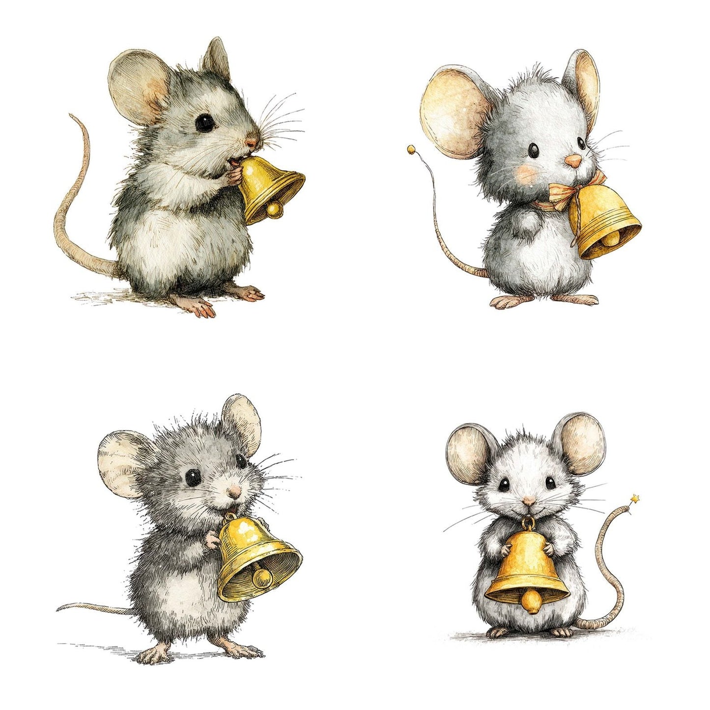 Watercolour Christmas Mouse Bell Clipart Set (DDD007048)