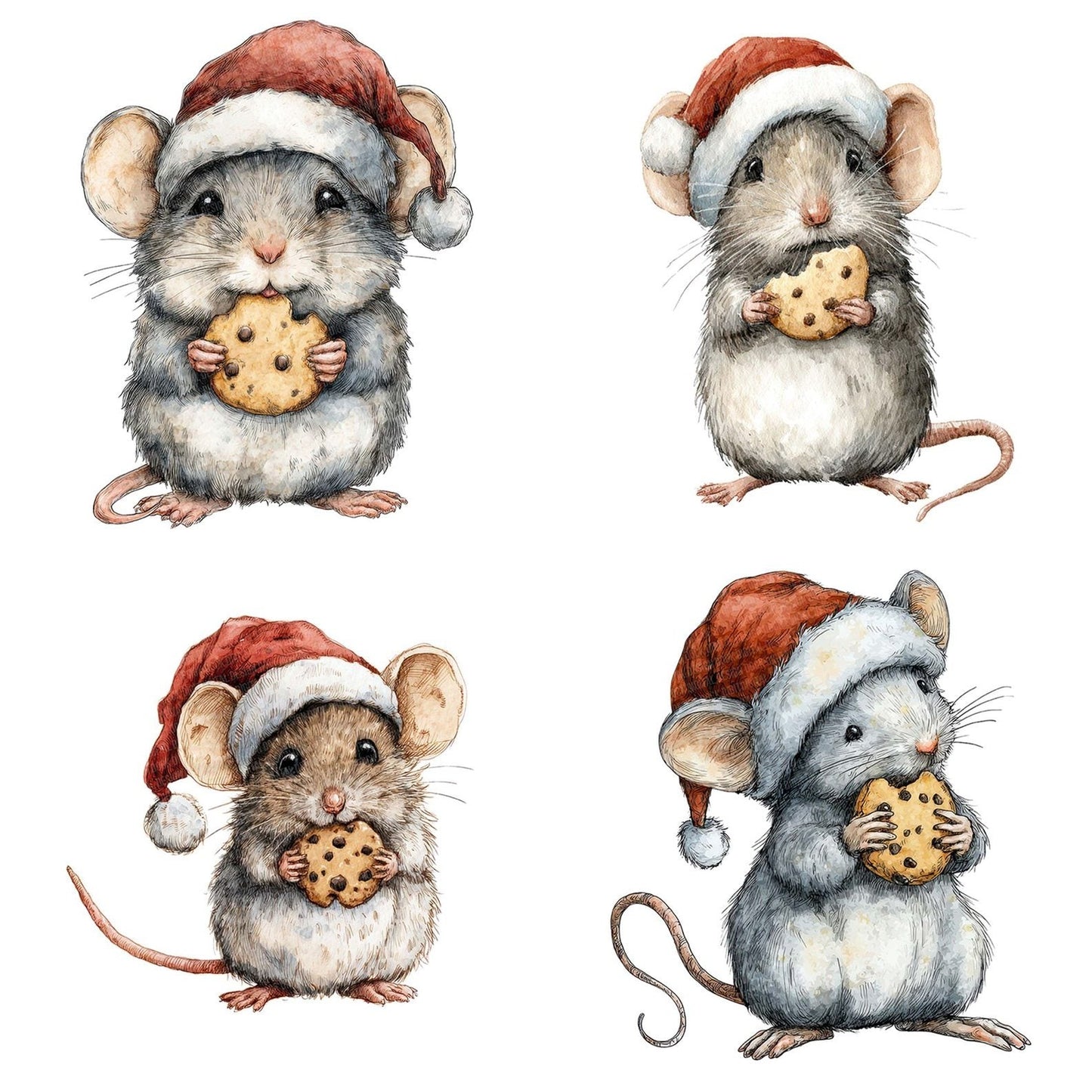 Watercolour Christmas Mouse Cookie Clipart Set (DDD007049)