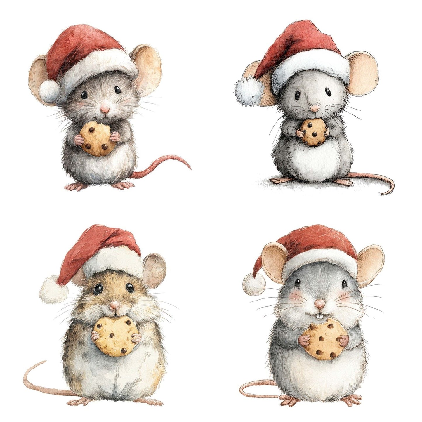 Watercolour Christmas Mouse Cookie Clipart Set (DDD007049)