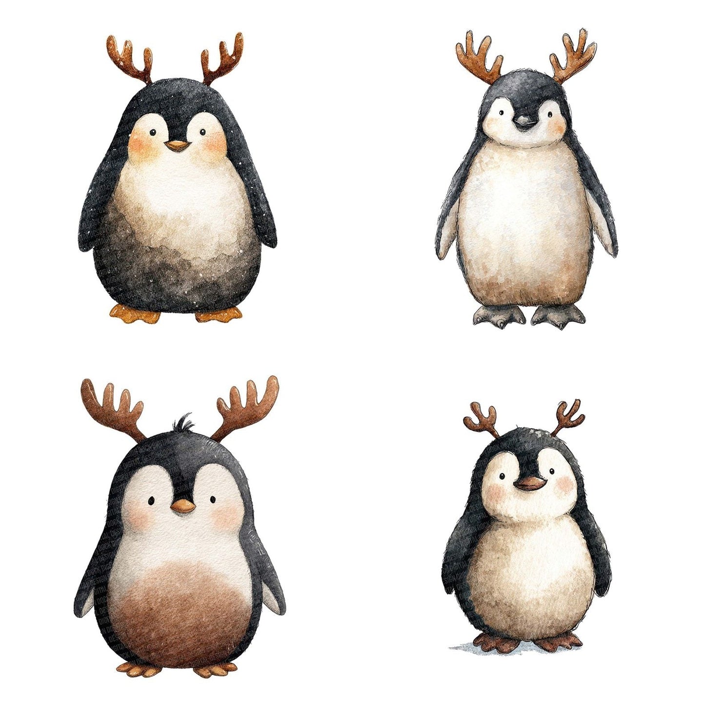 Watercolour Christmas Penguin Antlers Clipart Set (DDD007052)