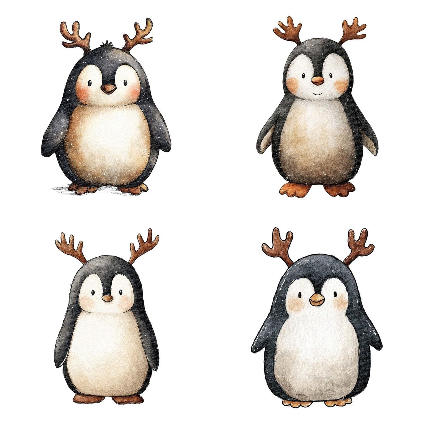 Watercolour Christmas Penguin Antlers Clipart Set (DDD007052)