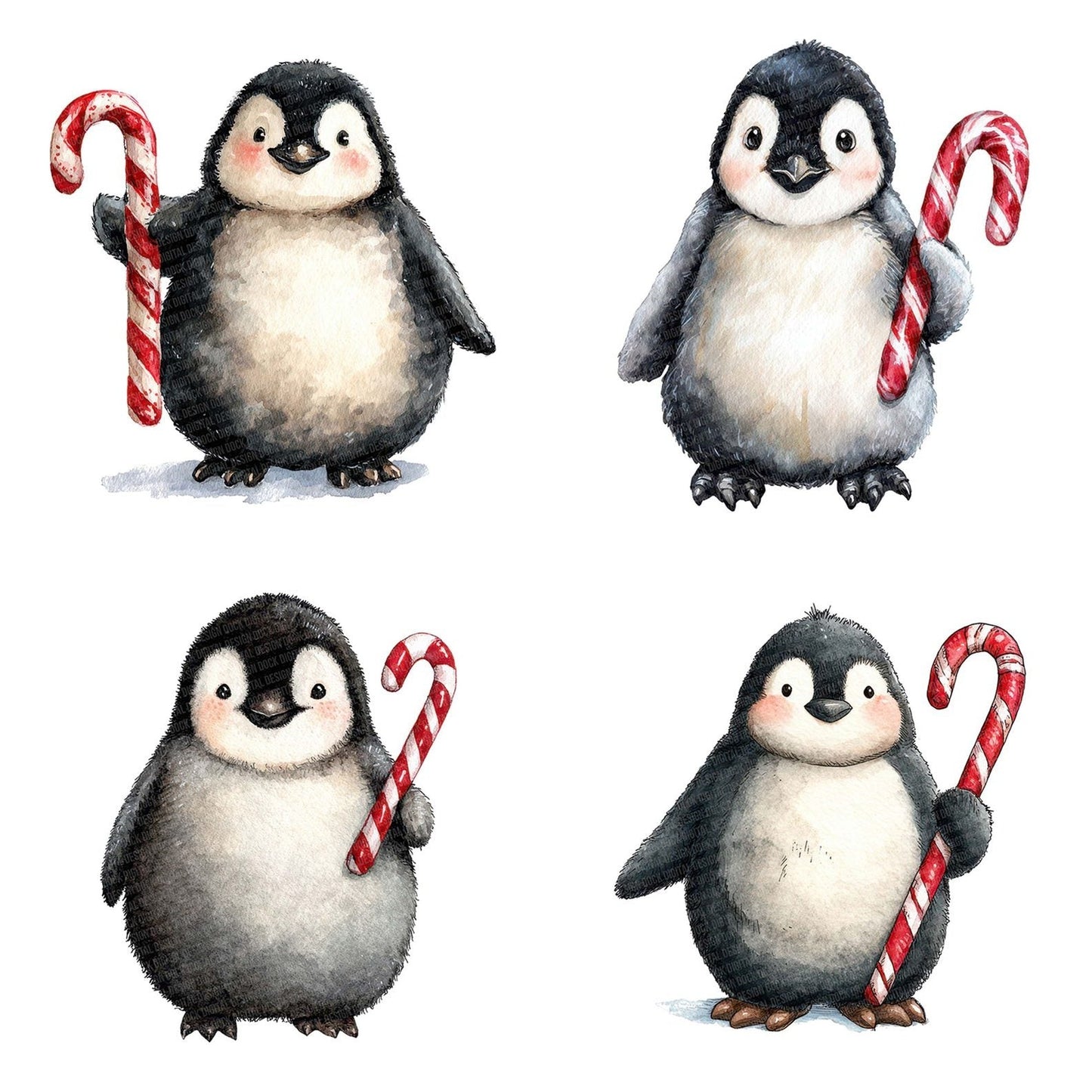 Watercolour Christmas Penguin Candy Cane Clipart Set (DDD007053)