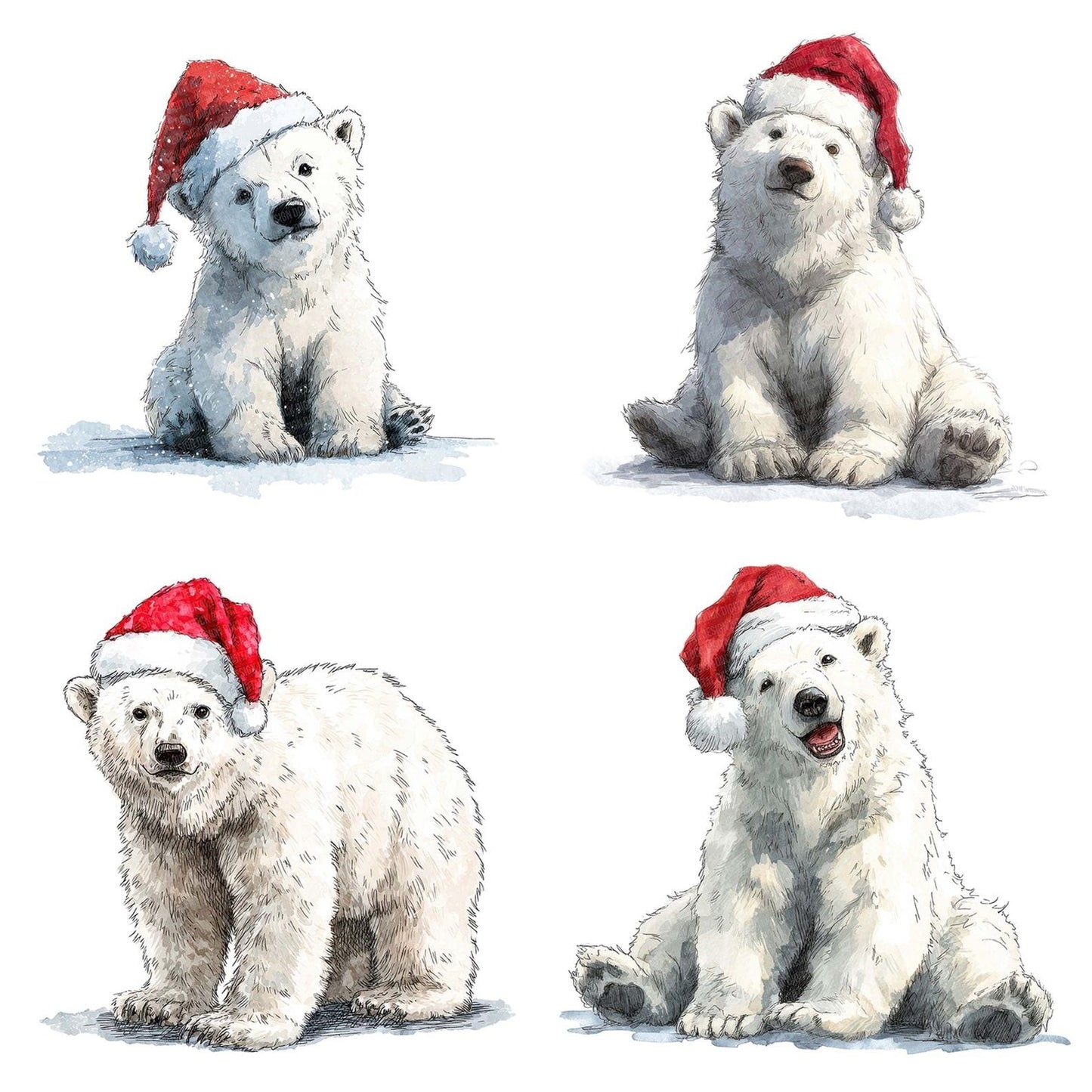 Watercolour Christmas Polar Bear Santa Clipart Set (DDD007056)