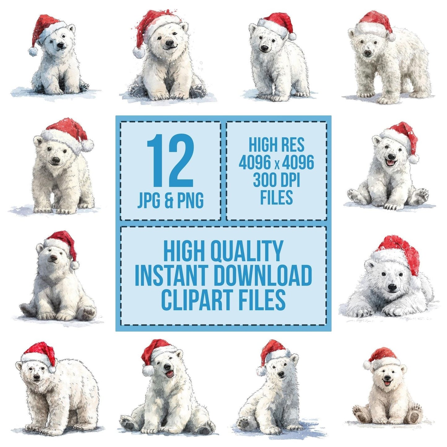 Watercolour Christmas Polar Bear Santa Clipart Set (DDD007056)