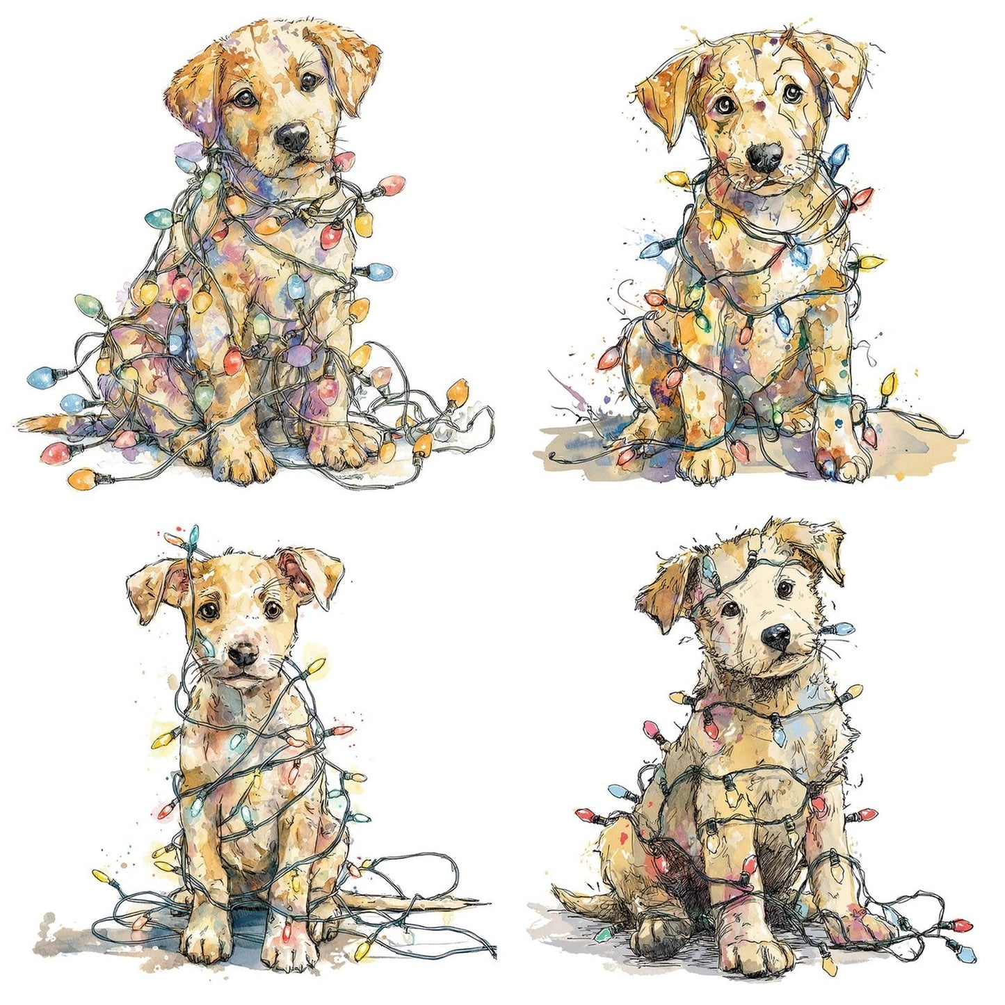 Watercolour Christmas Puppy Lights Clipart Set (DDD007057)