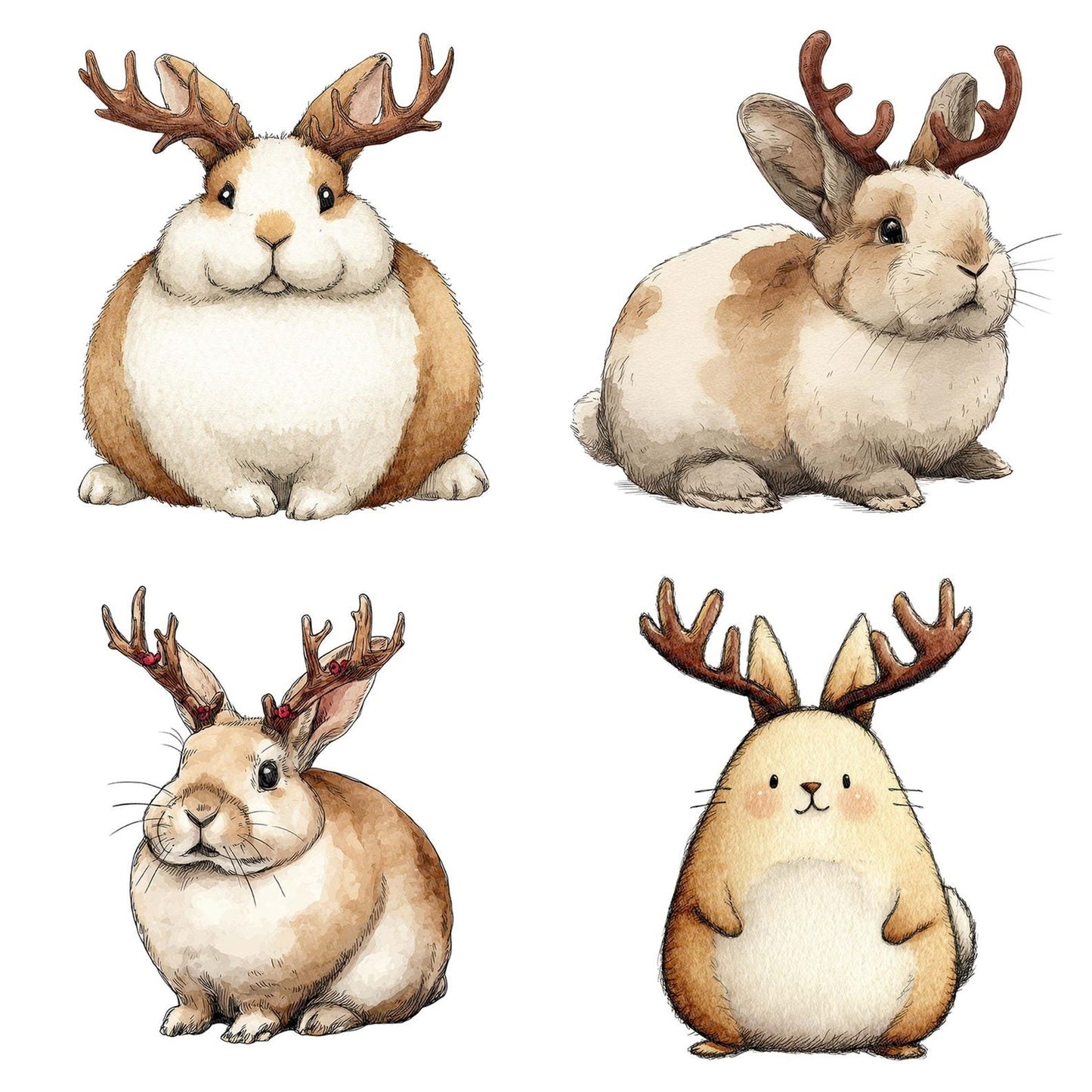 Watercolour Christmas Rabbit Antlers Clipart Set (DDD007059)