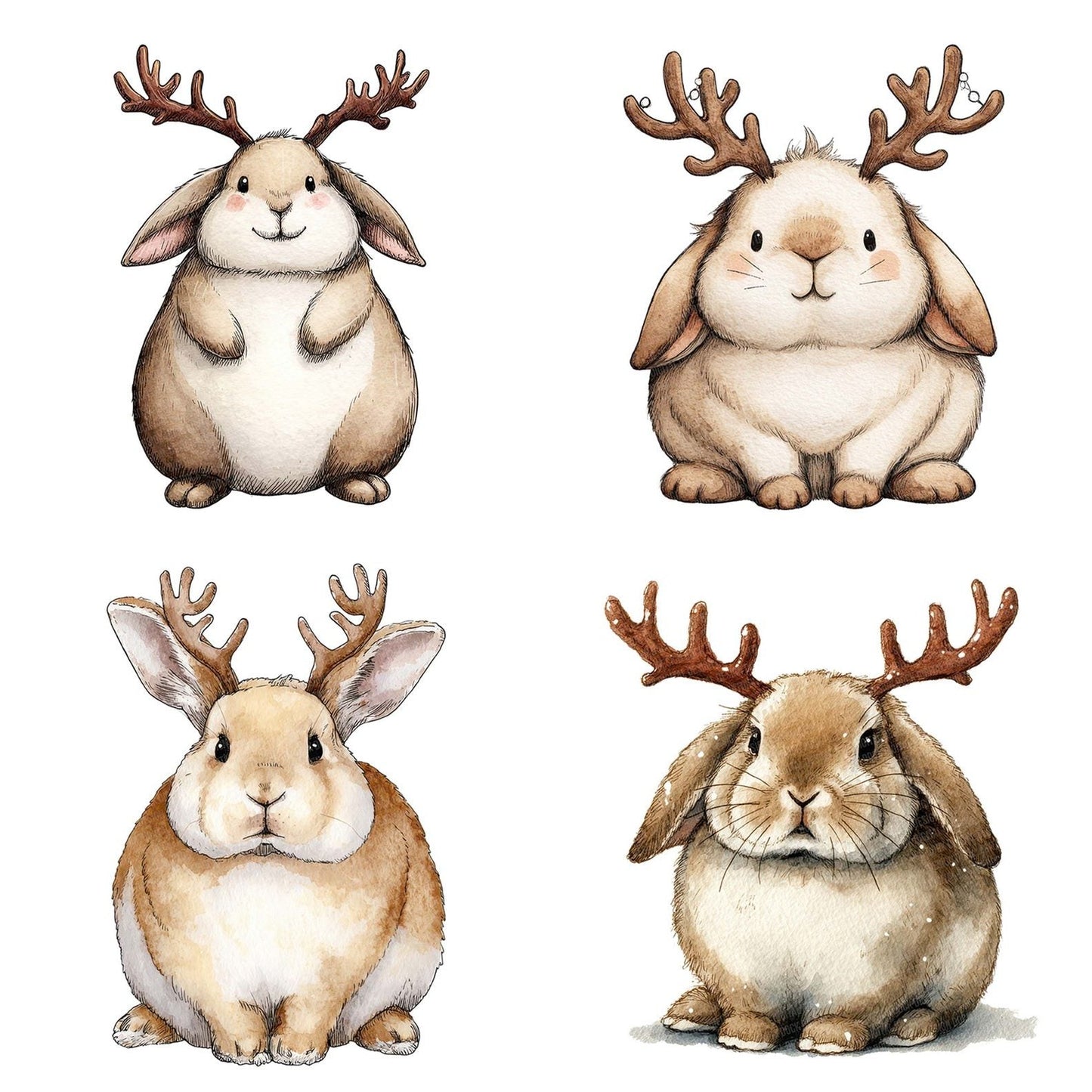 Watercolour Christmas Rabbit Antlers Clipart Set (DDD007059)
