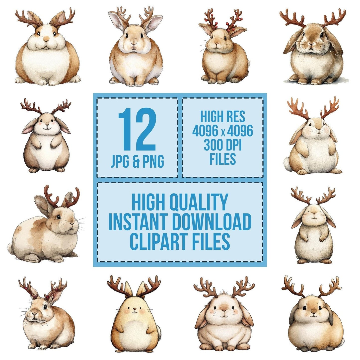 Watercolour Christmas Rabbit Antlers Clipart Set (DDD007059)