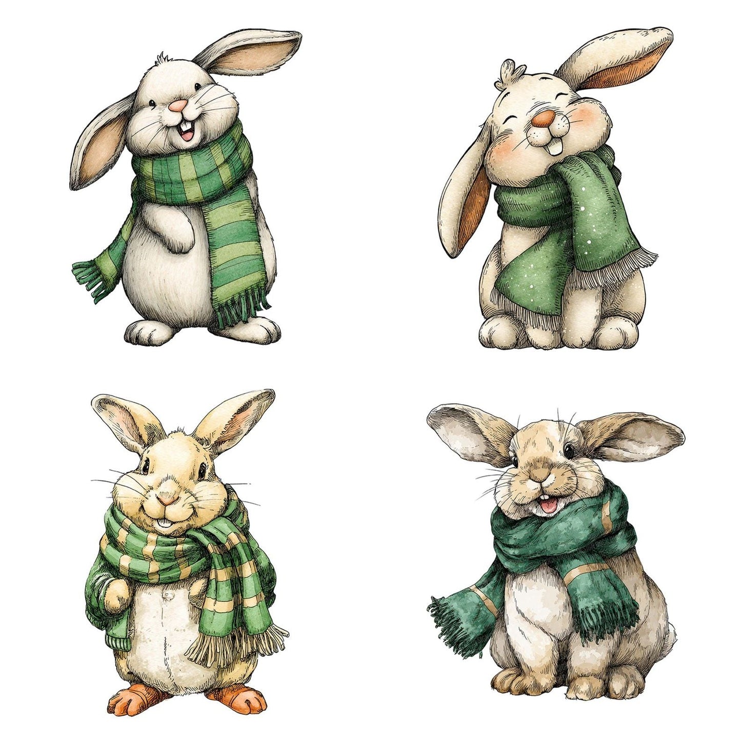 Watercolour Christmas Rabbit Christmas Scarf Clipart Set (DDD007060)