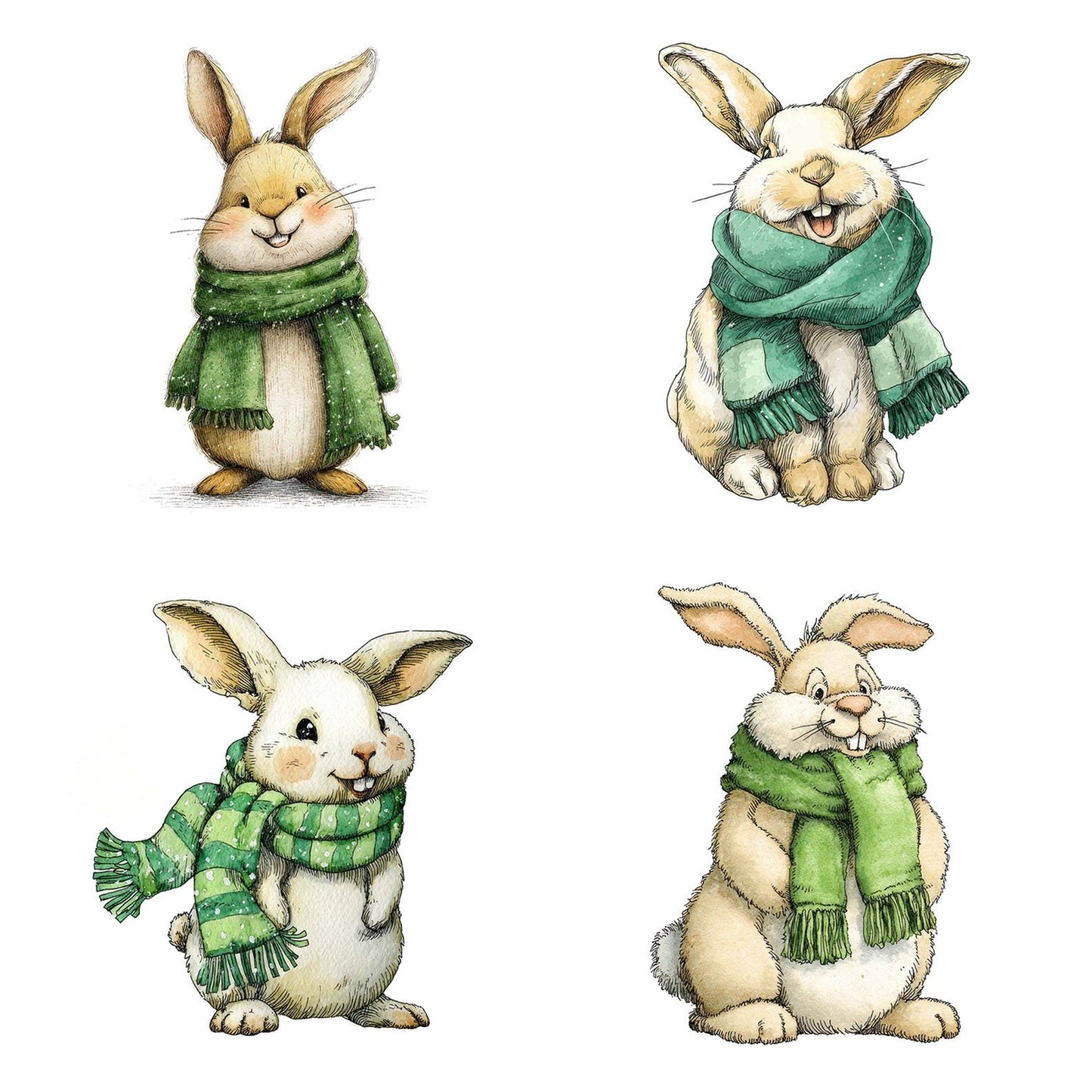 Watercolour Christmas Rabbit Christmas Scarf Clipart Set (DDD007060)