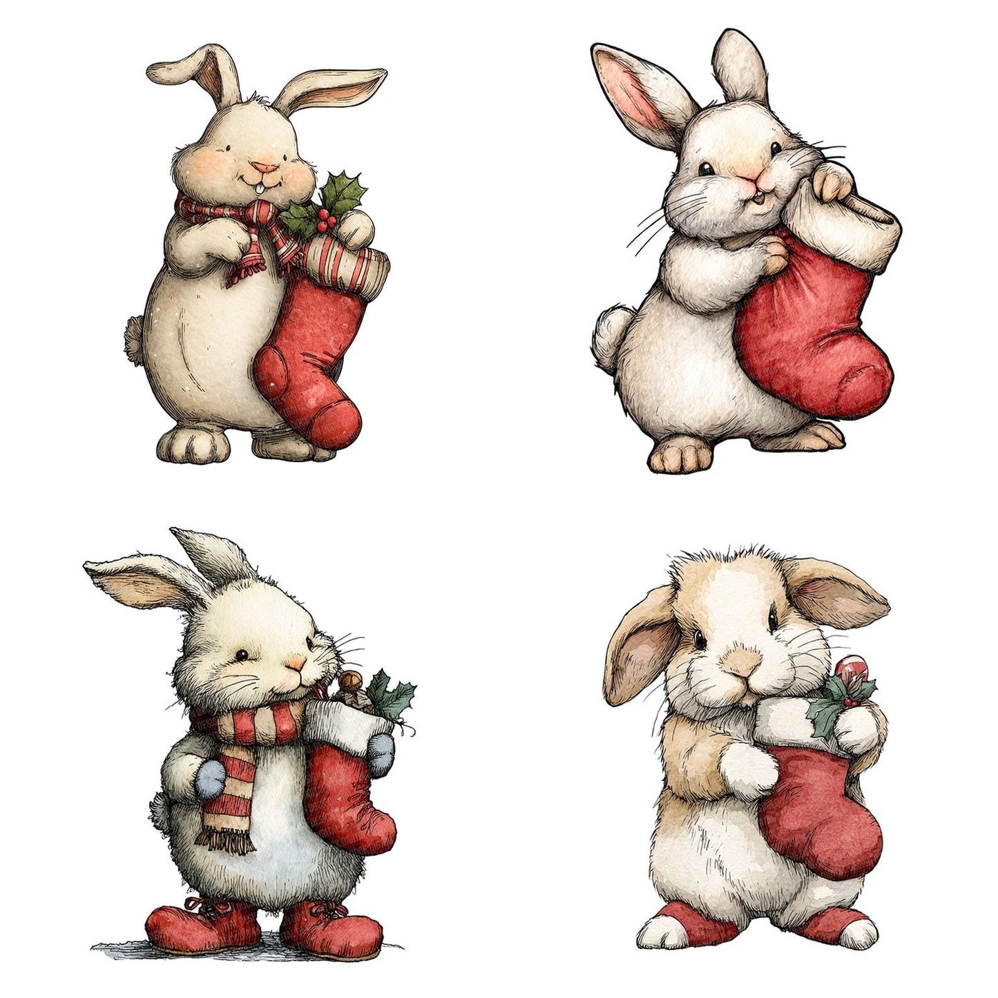 Watercolour Christmas Rabbit Stocking Clipart Set (DDD007061)