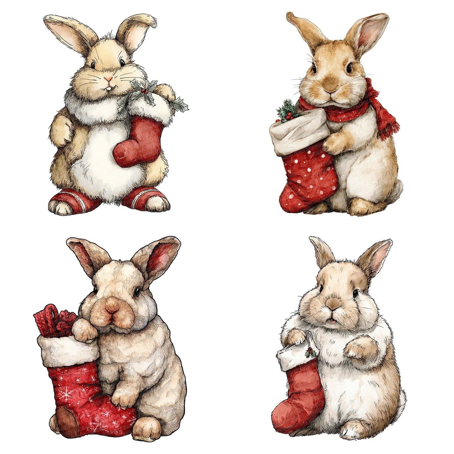 Watercolour Christmas Rabbit Stocking Clipart Set (DDD007061)