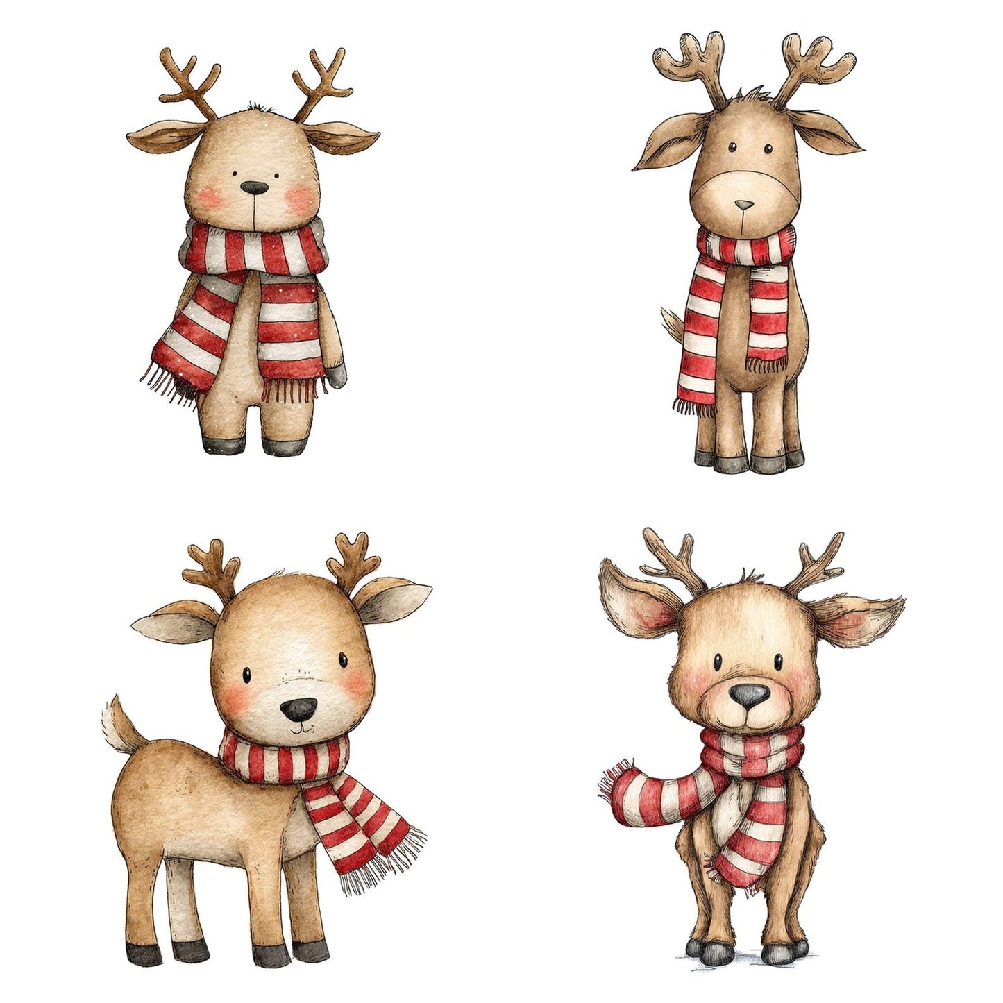 Watercolour Christmas Reindeer Scarf Clipart Set (DDD007062)