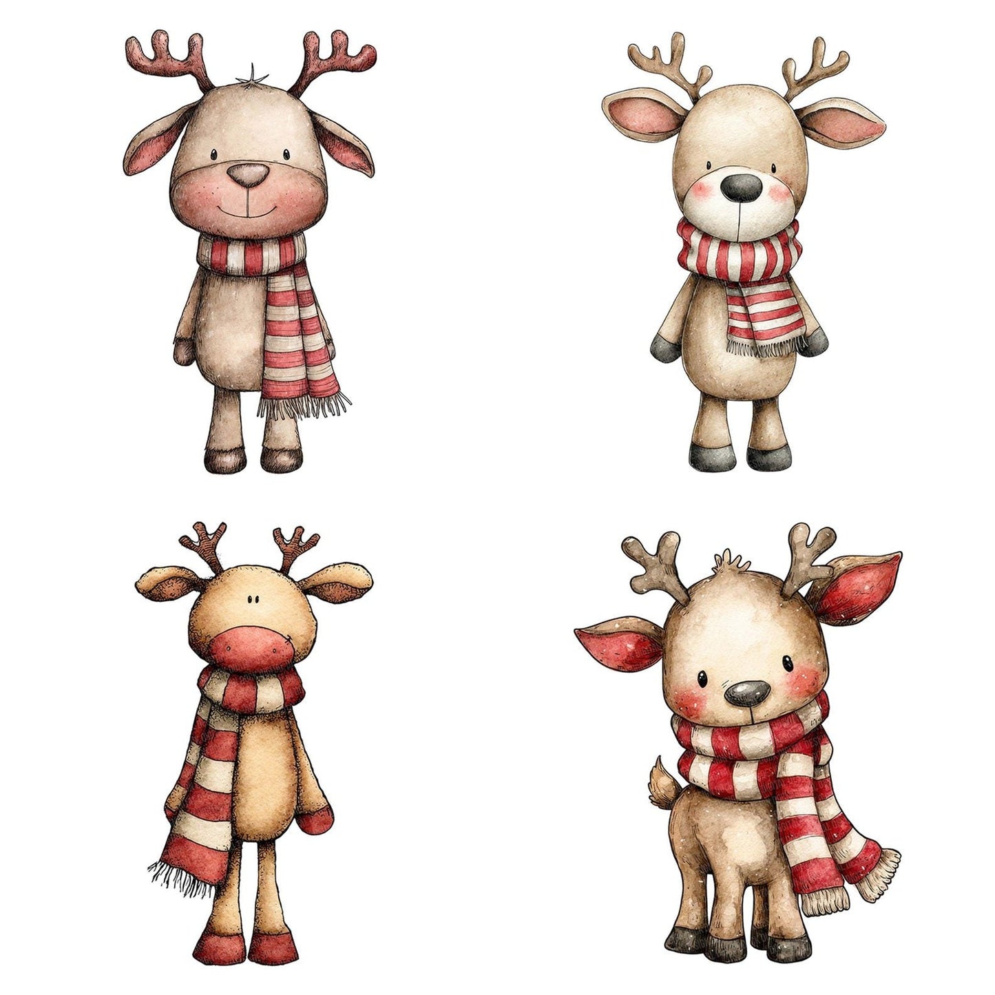 Watercolour Christmas Reindeer Scarf Clipart Set (DDD007062)