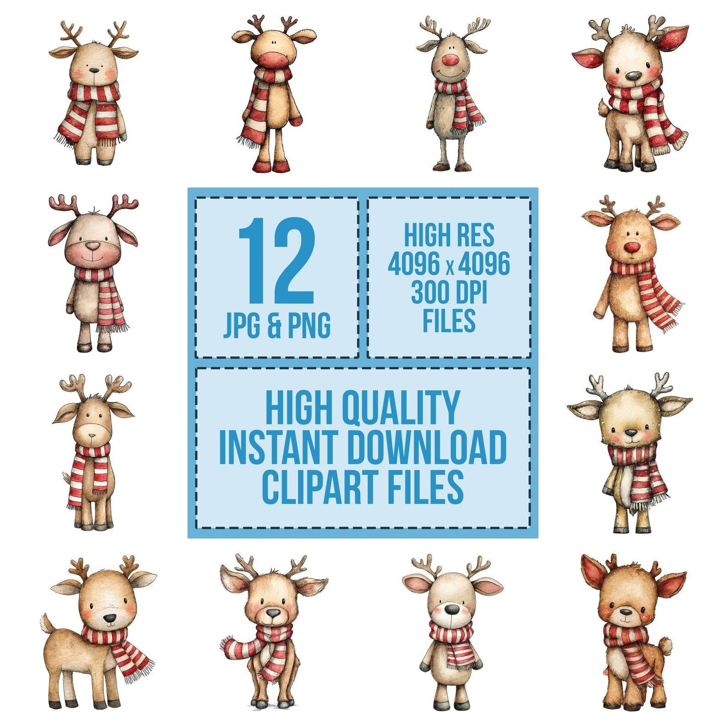 Watercolour Christmas Reindeer Scarf Clipart Set (DDD007062)
