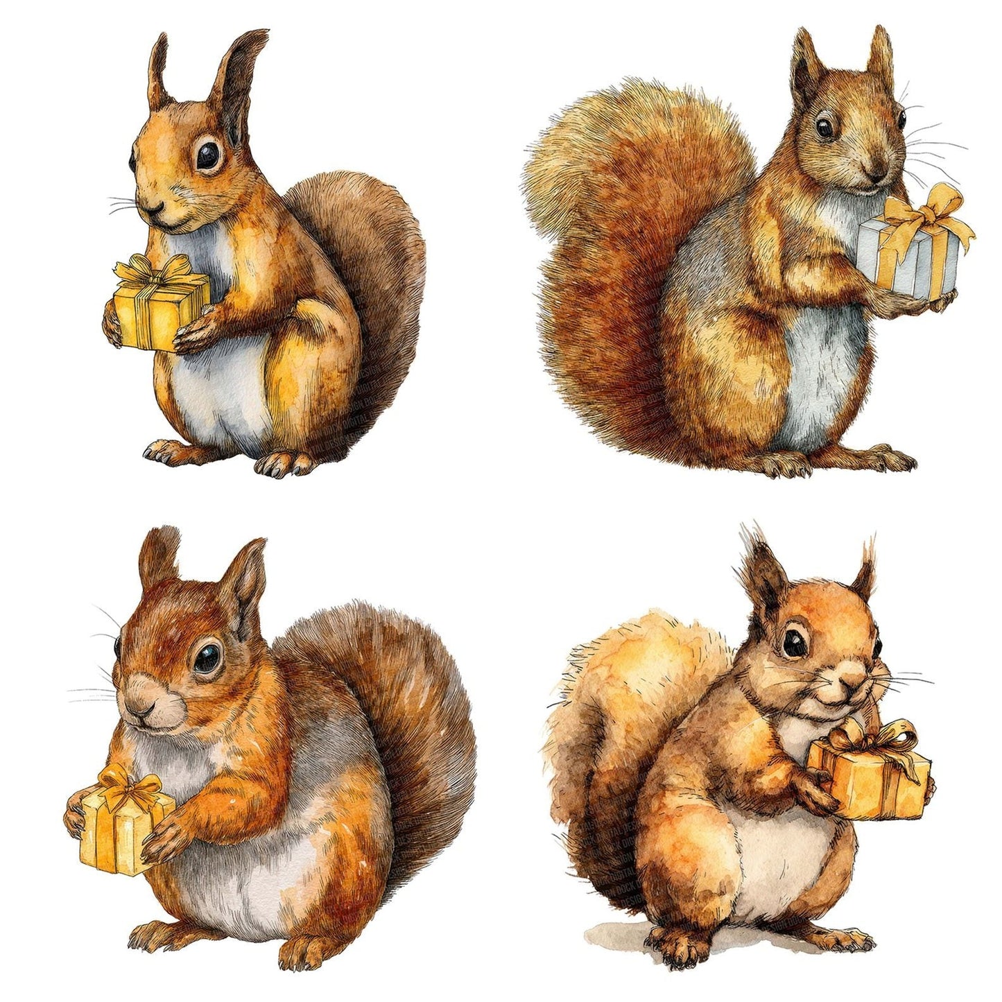 Watercolour Christmas Squirrel Gift Clipart Set (DDD007064)