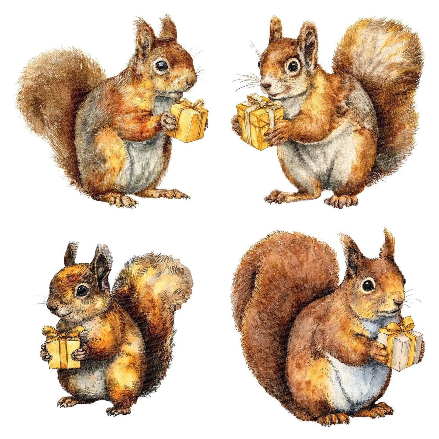 Watercolour Christmas Squirrel Gift Clipart Set (DDD007064)