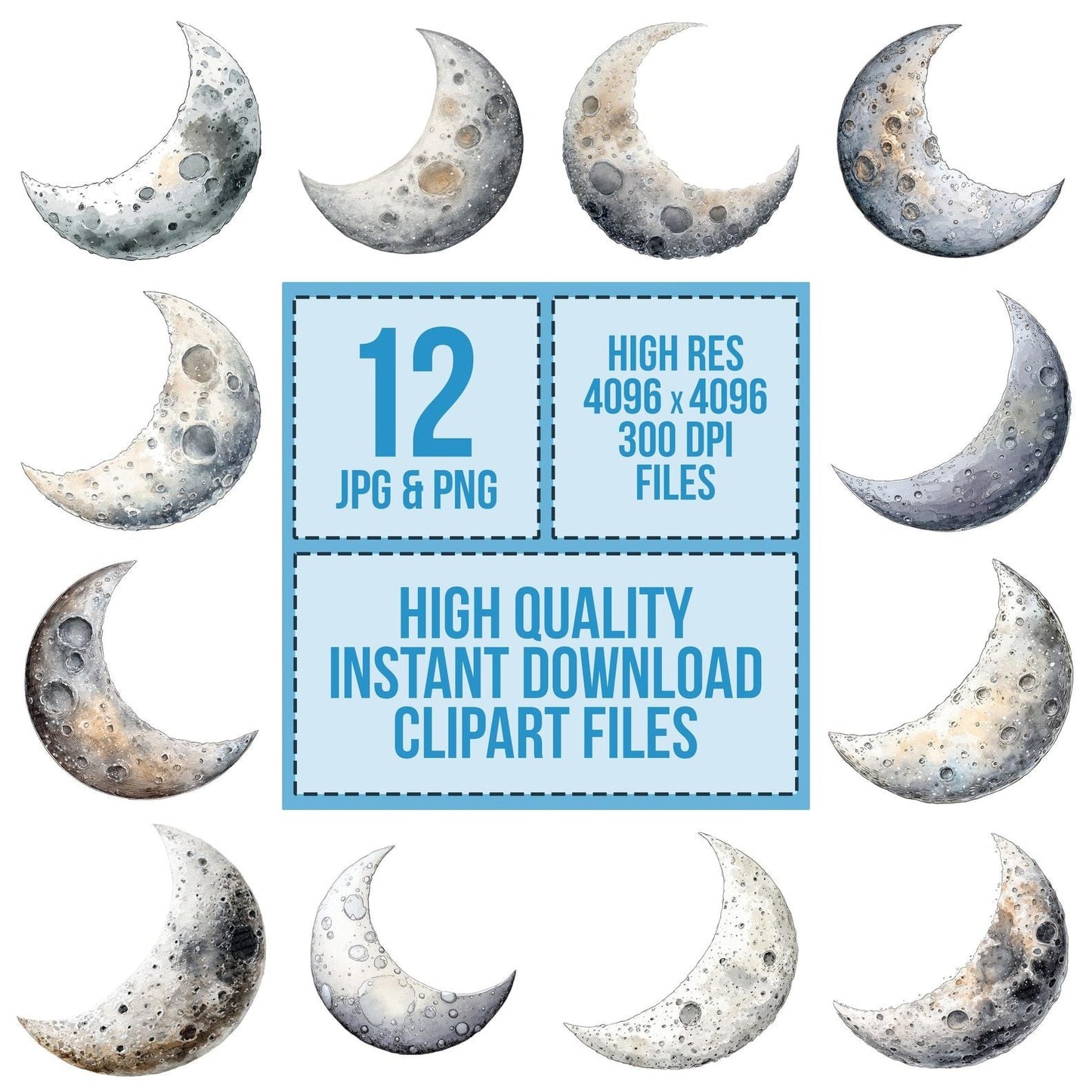 Watercolour Crescent Moon Clipart Set (DDD007075)