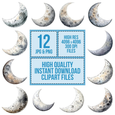 Watercolour Crescent Moon Clipart Set (DDD007075)