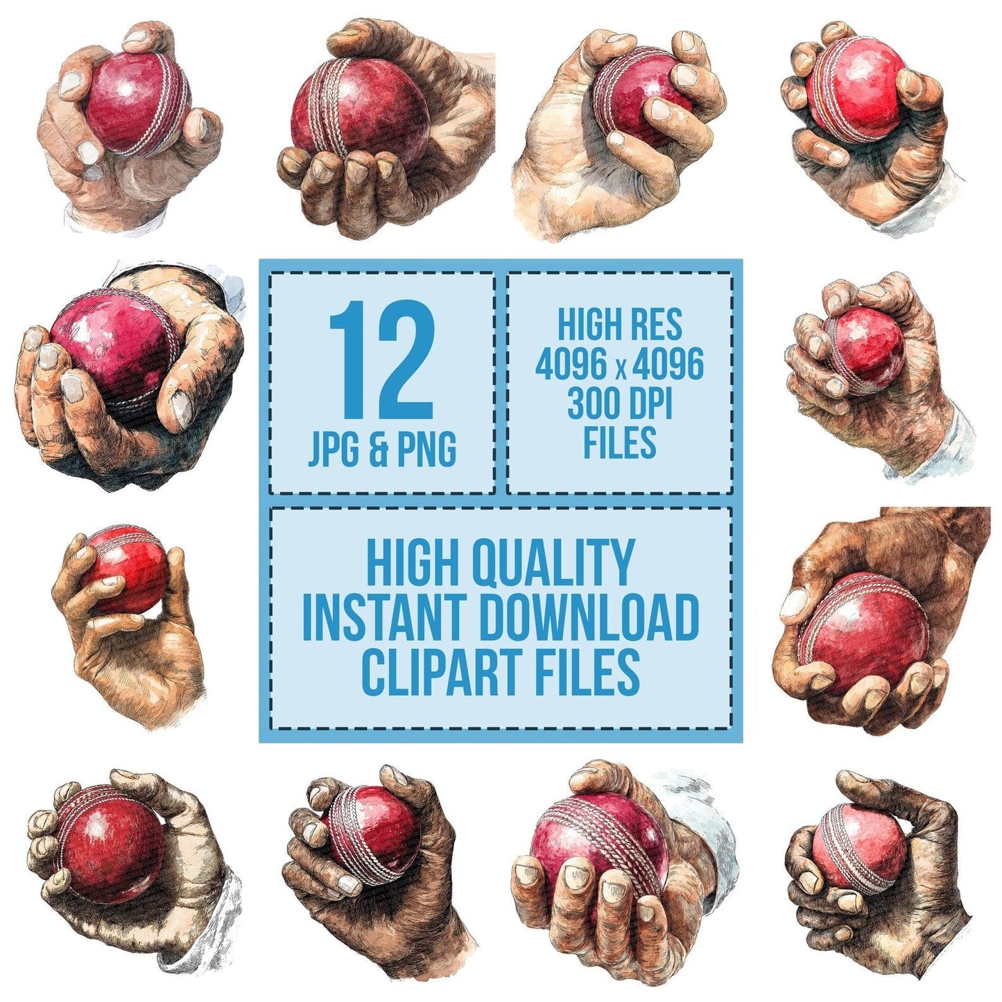 Watercolour Cricket Bowl Clipart Set (DDD007077)
