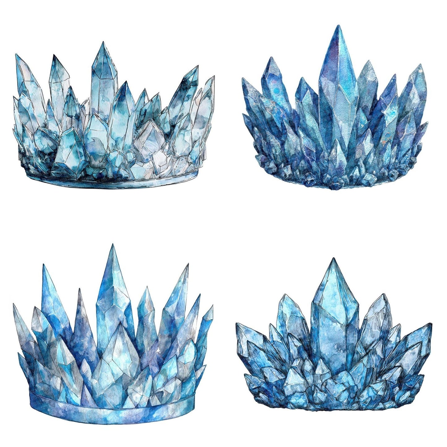 Watercolour Crystal Crown Clipart Set (DDD007079)