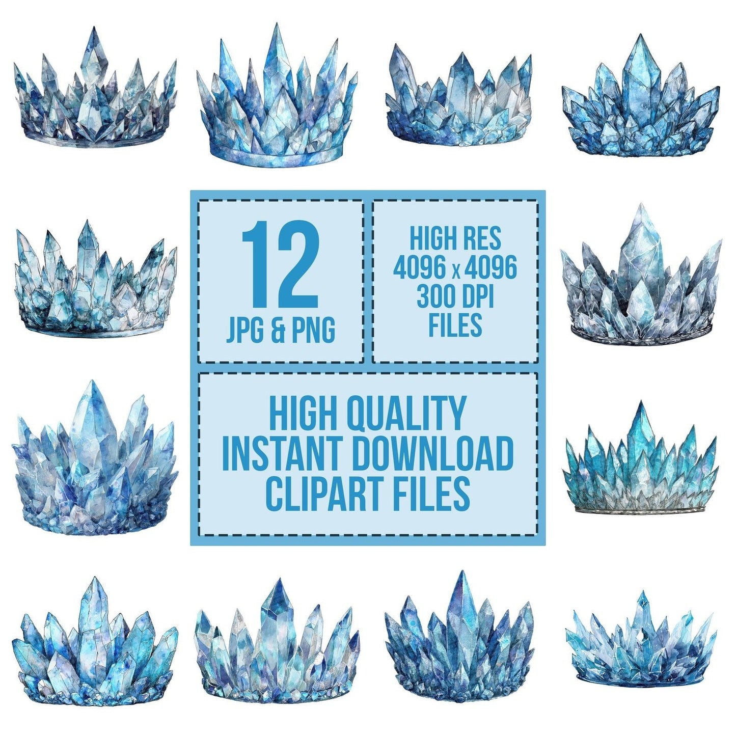 Watercolour Crystal Crown Clipart Set (DDD007079)