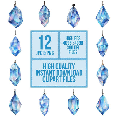 Watercolour Crystal Prism clipart set cover showing the designs and file details