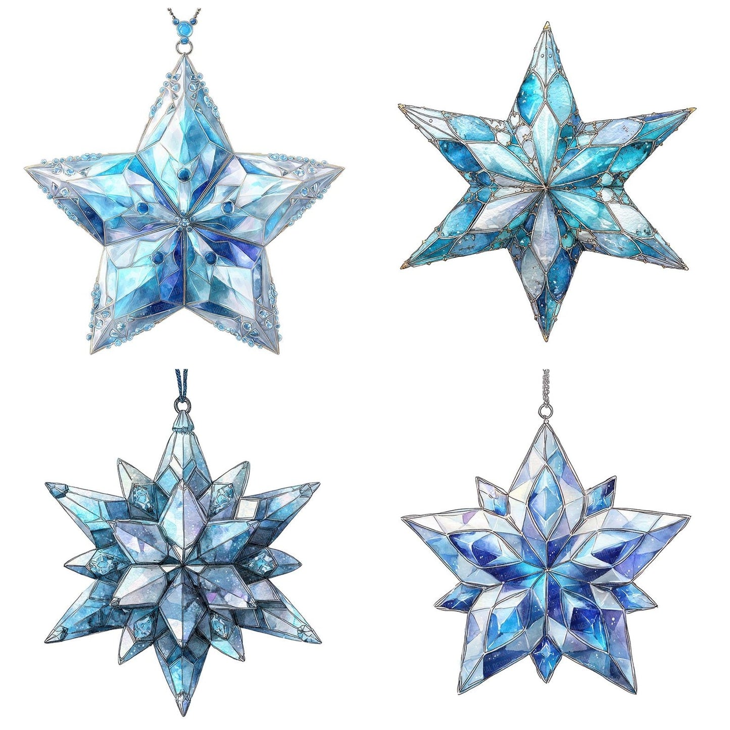 Watercolour Crystal Star Clipart Set (DDD007082)