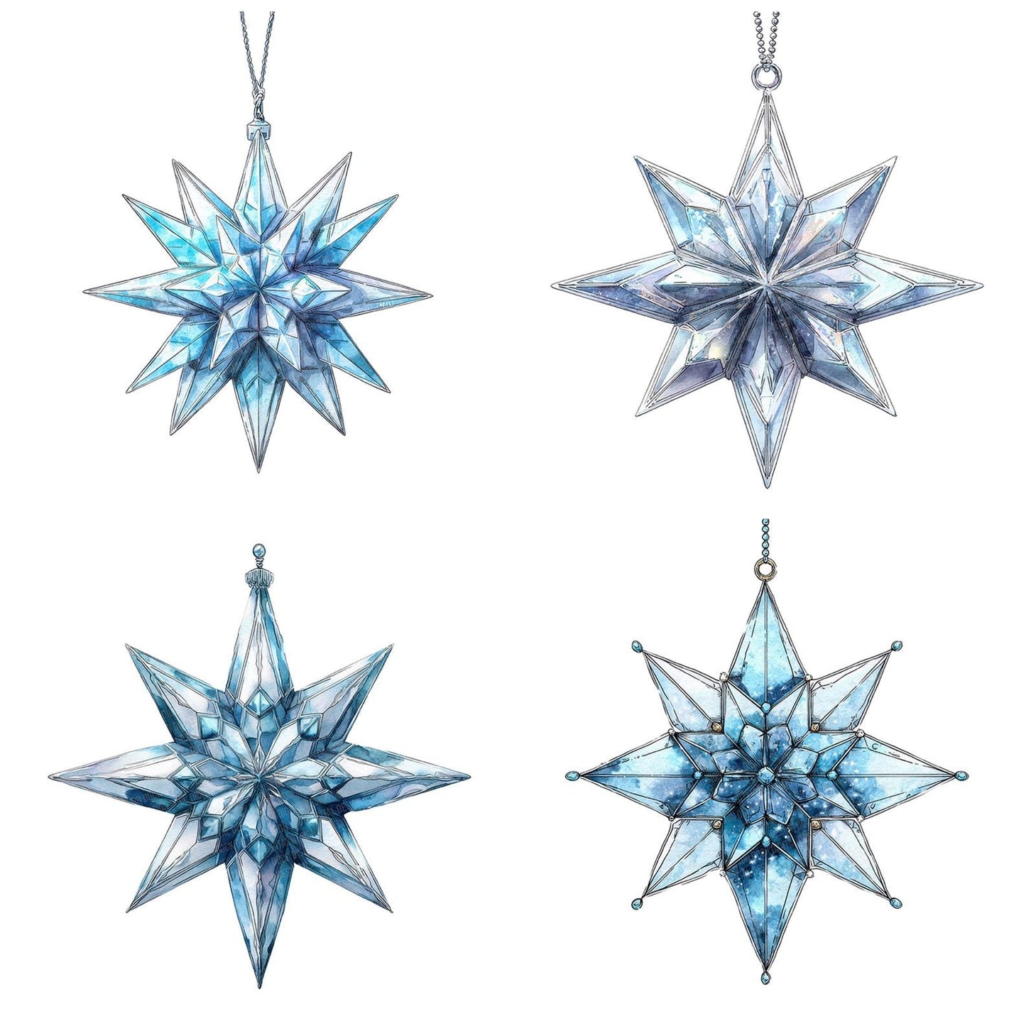 Watercolour Crystal Star Clipart Set (DDD007082)