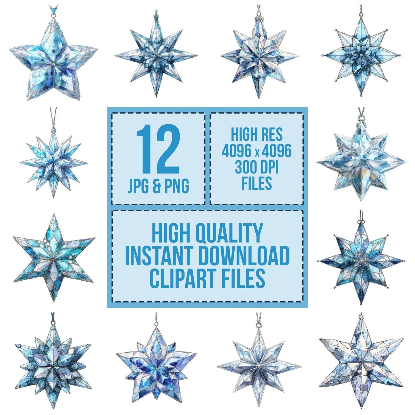 Watercolour Crystal Star Clipart Set (DDD007082)