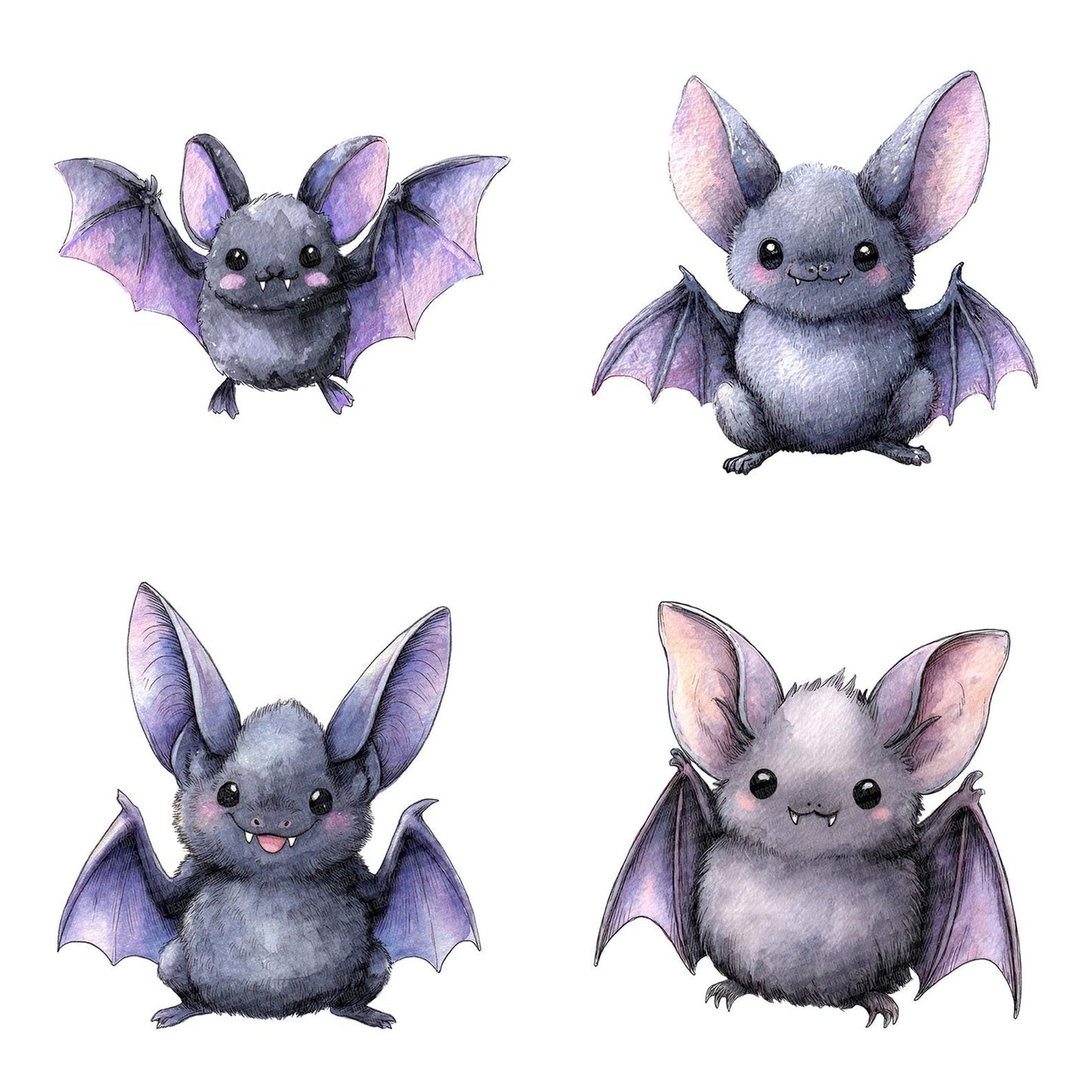 Watercolour Cute Bat Clipart Set (DDD007084)
