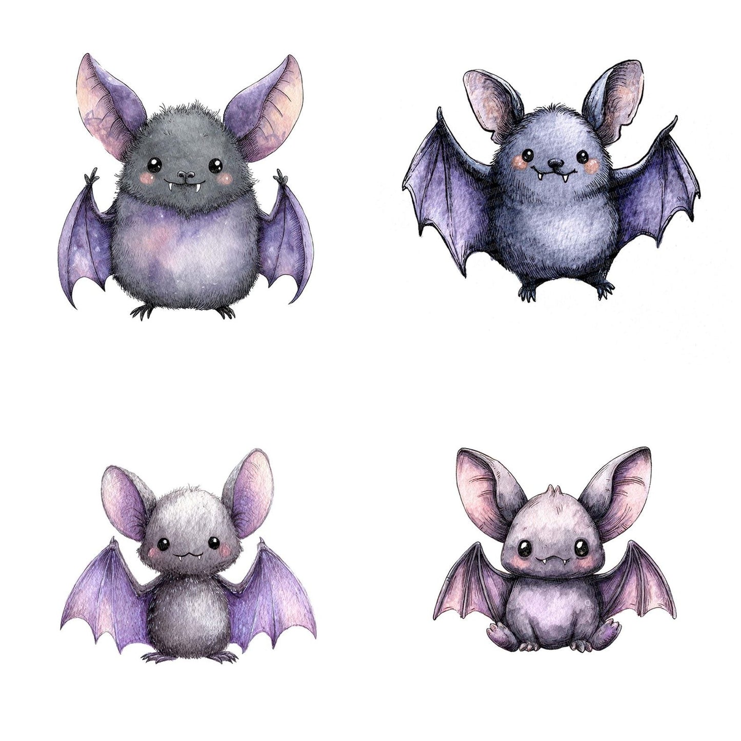 Watercolour Cute Bat Clipart Set (DDD007084)