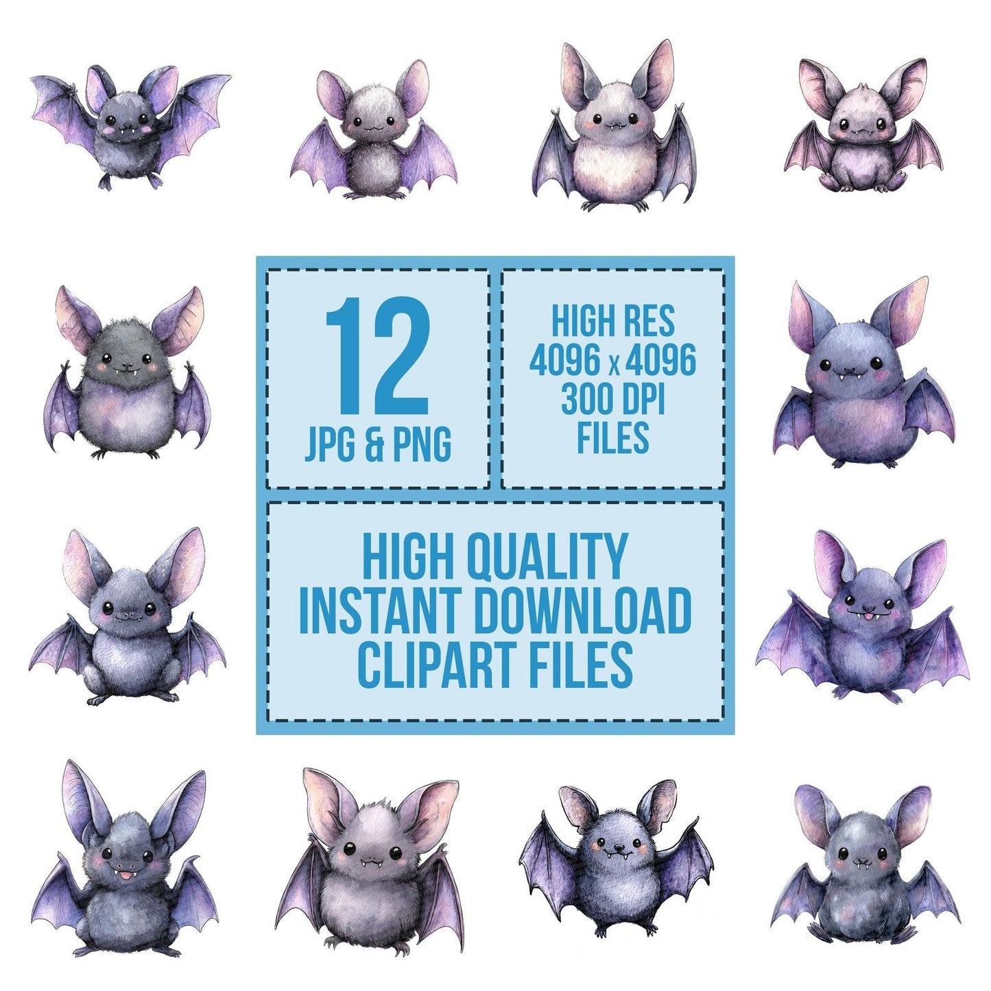 Watercolour Cute Bat Clipart Set (DDD007084)