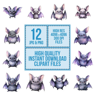 Watercolour Cute Bat Clipart Set (DDD007084)