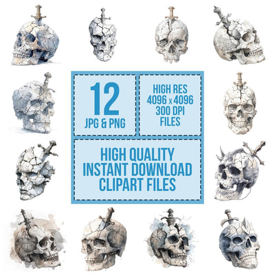 Watercolour Dagger Skull Clipart Set (DDD007086)