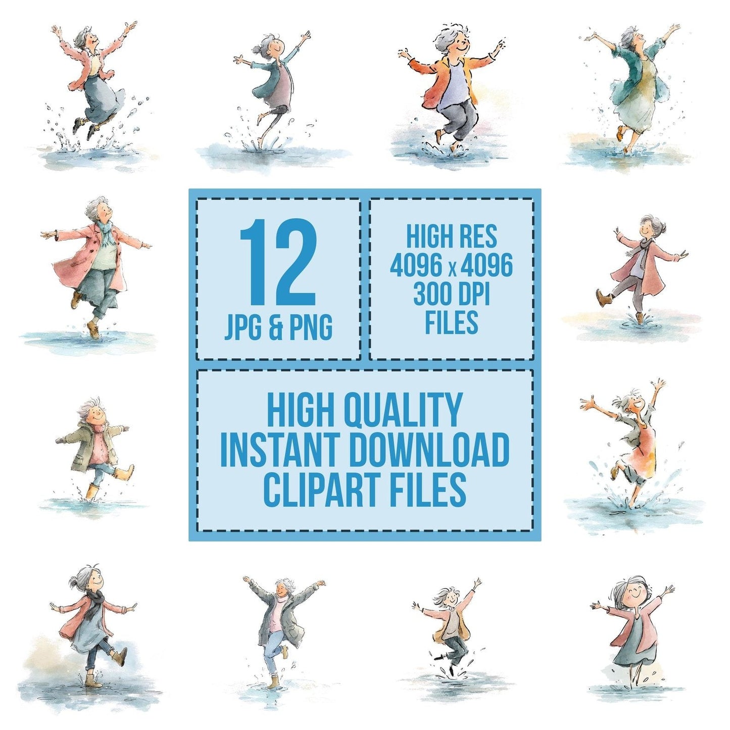 Watercolour Dancing Senior Woman Clipart Set (DDD007088)