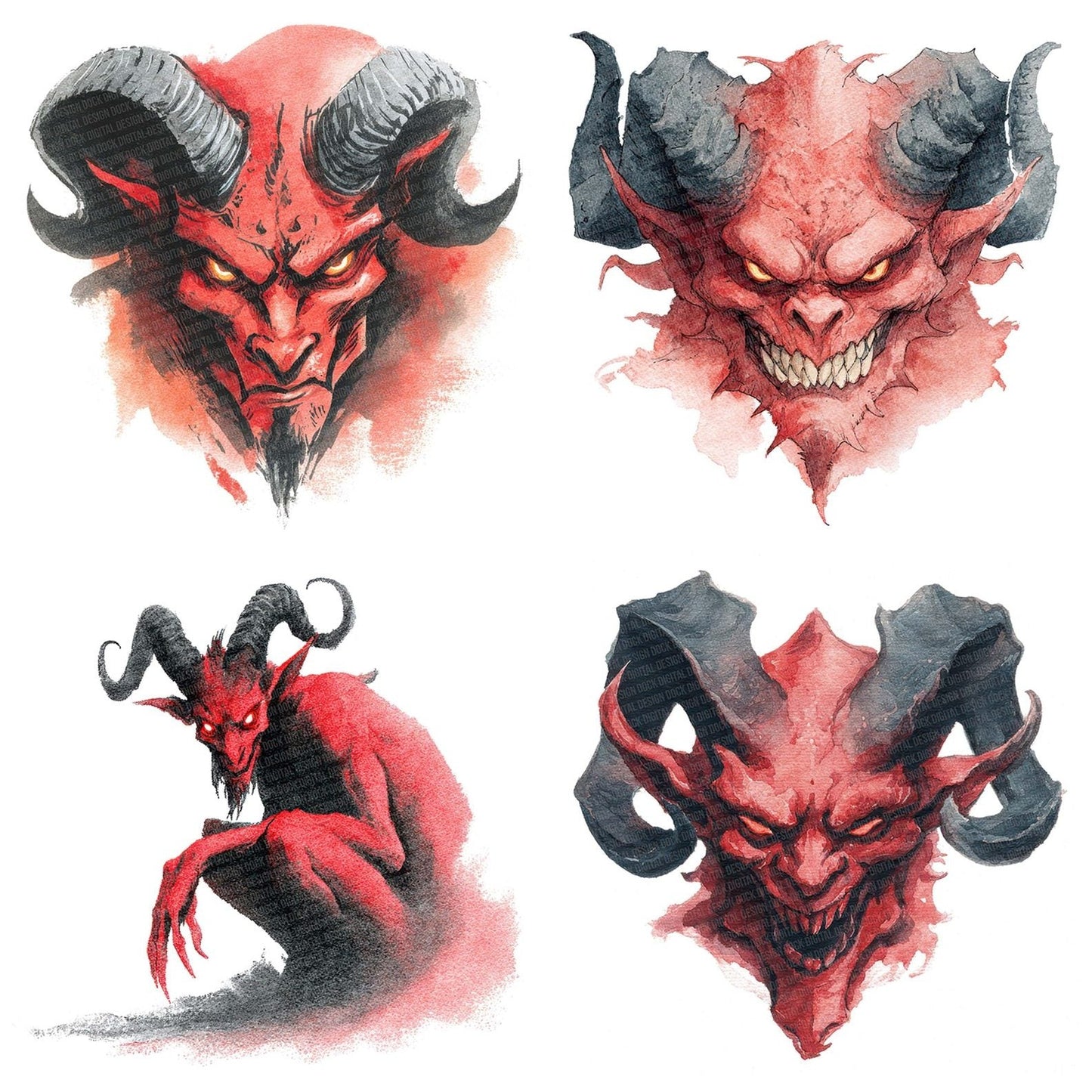 Watercolour Demon Horns Clipart Set (DDD007089)