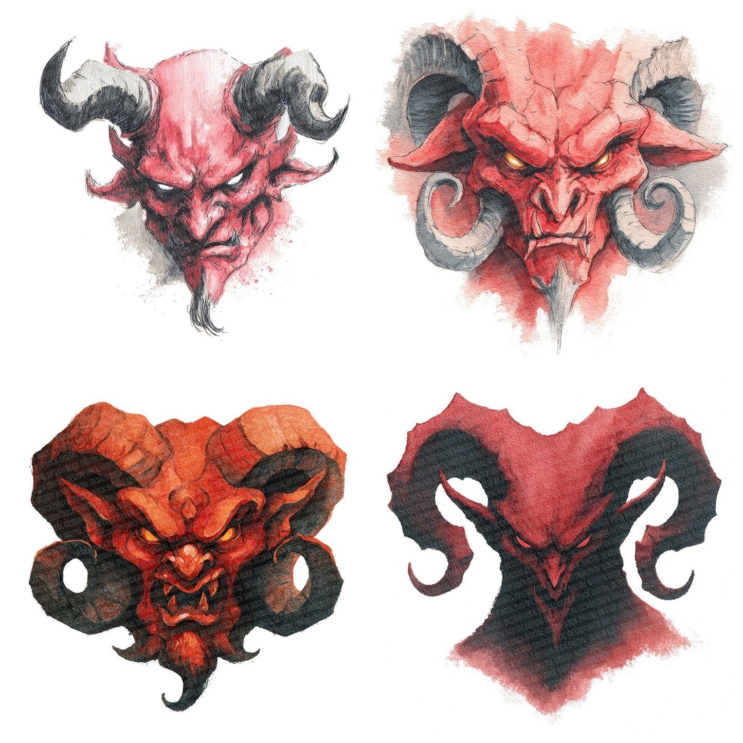 Watercolour Demon Horns Clipart Set (DDD007089)